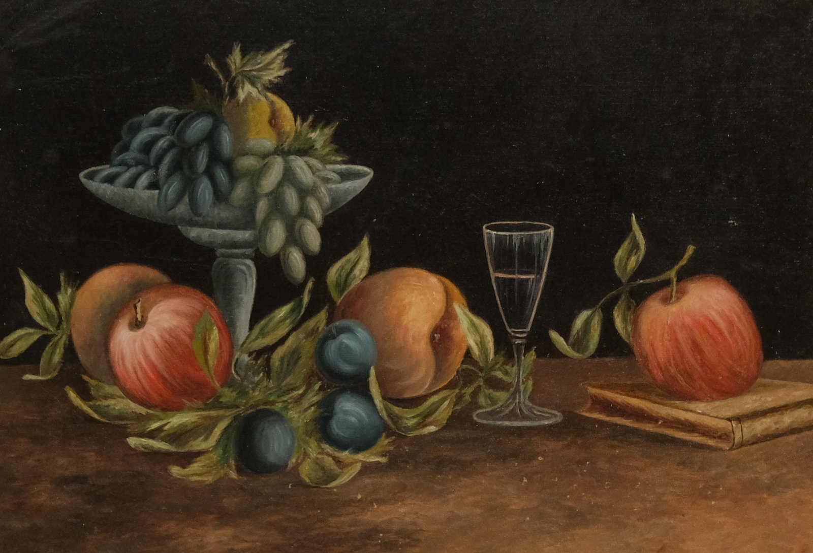 American School, Fruit Still Life: American, ca. 1850, oil on canvas, housed in a lemon gold frame of the period, 16" x 22" canvas, 20" x 26" framed.