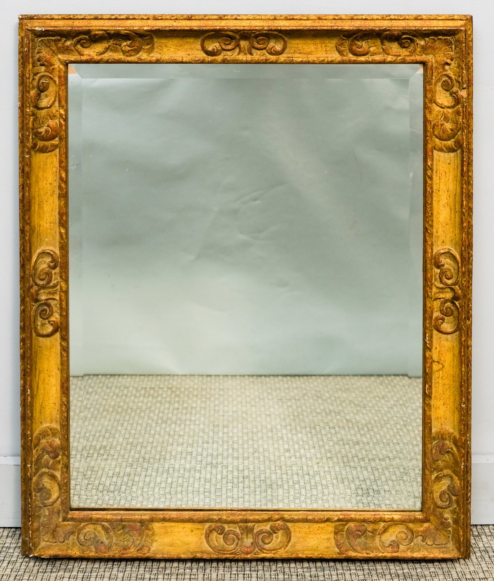 Newcomb Macklin Gilt Frame 22" x 28": Newcomb Macklin, ca. 1920, a very fine example of a Spanish Baroque inspired design, having a beveled mirror plate. Overall 31" x 42", Rabbet 22" x 28", Molding 3"