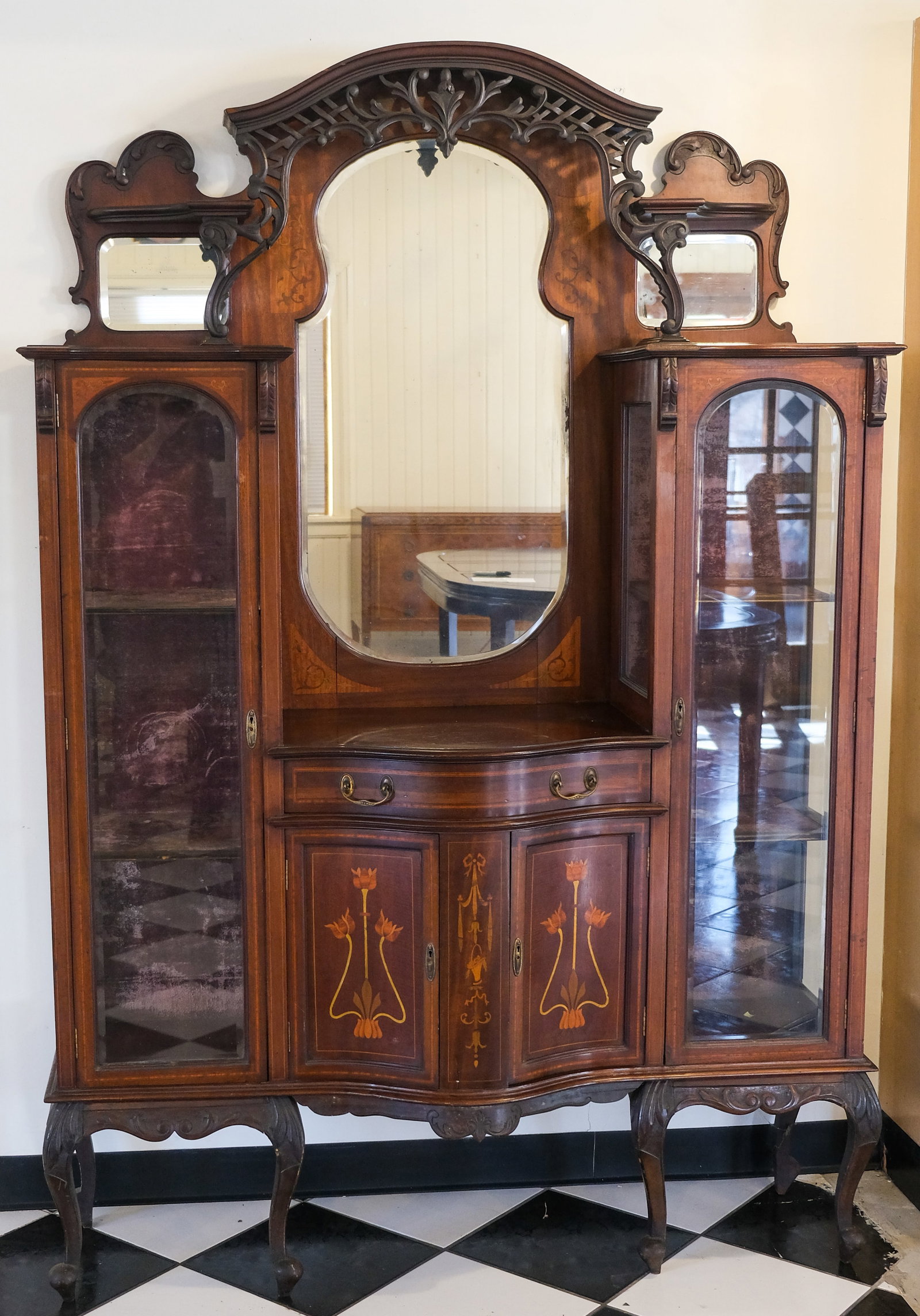 Art Nouveau Inlaid Vitrine Cabinet (1 of 5)