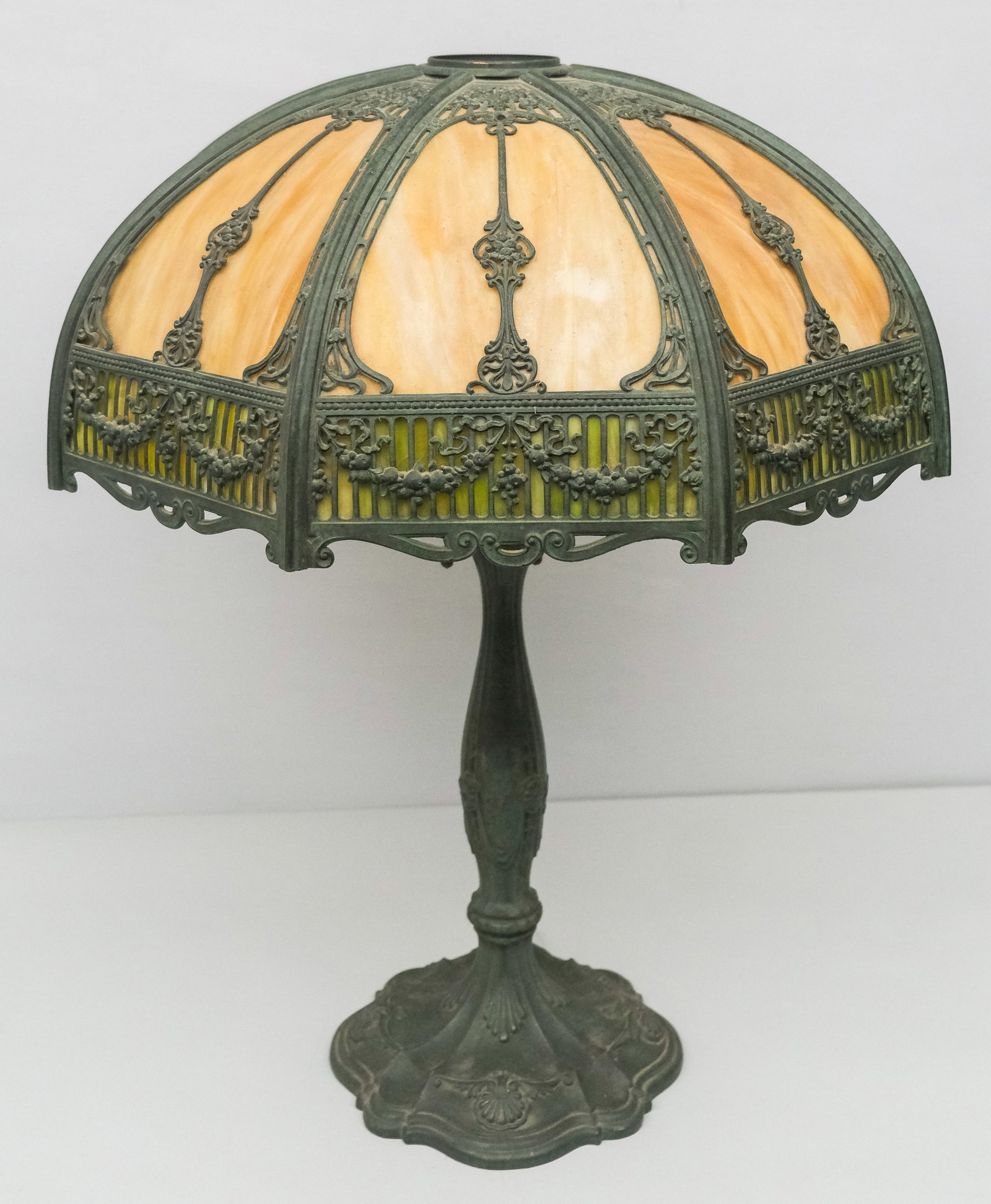 Antique Arts & Crafts Bent Glass Bronze Lamp (1 of 11)