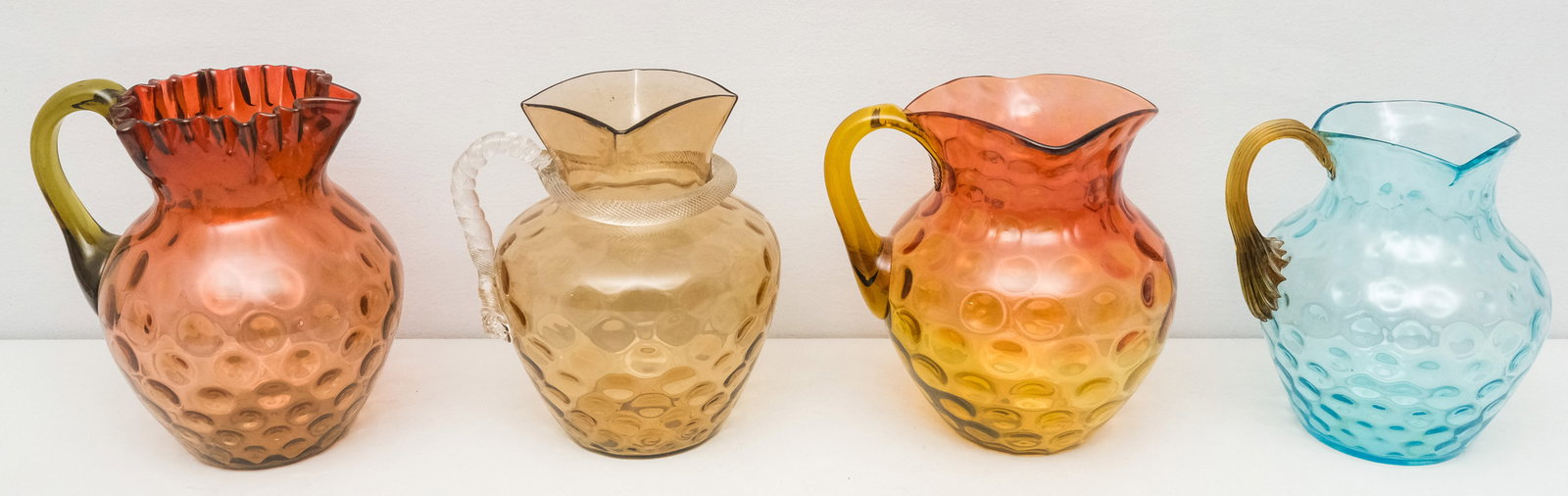 Four Antique Victorian Thumbprint Glass Pitchers (1 of 6)