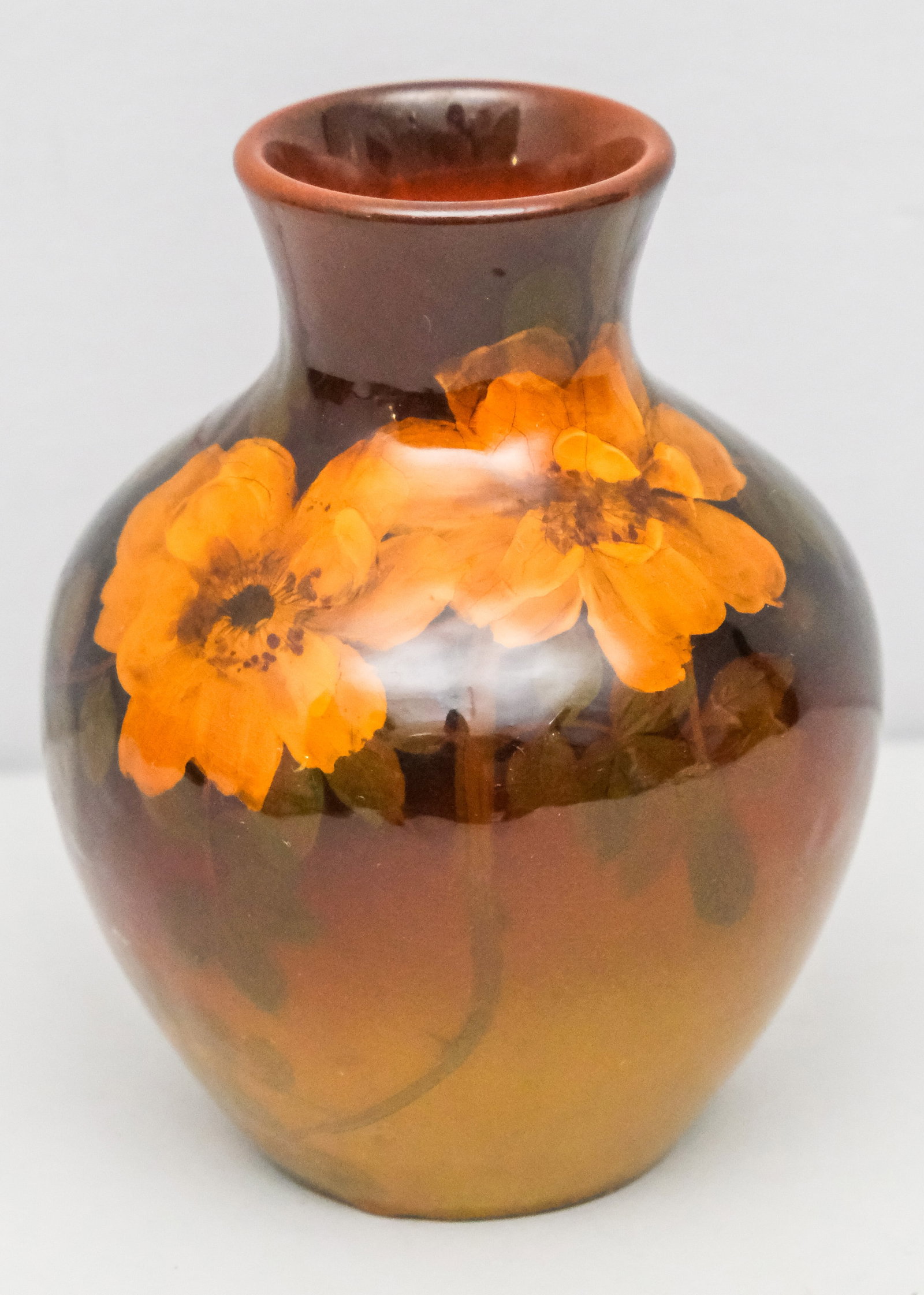 1902 Rookwood Pottery Vase by Caroline Steinle: Shape 916D, standard glaze with floral decor. Marked as shown. 6 1/4"