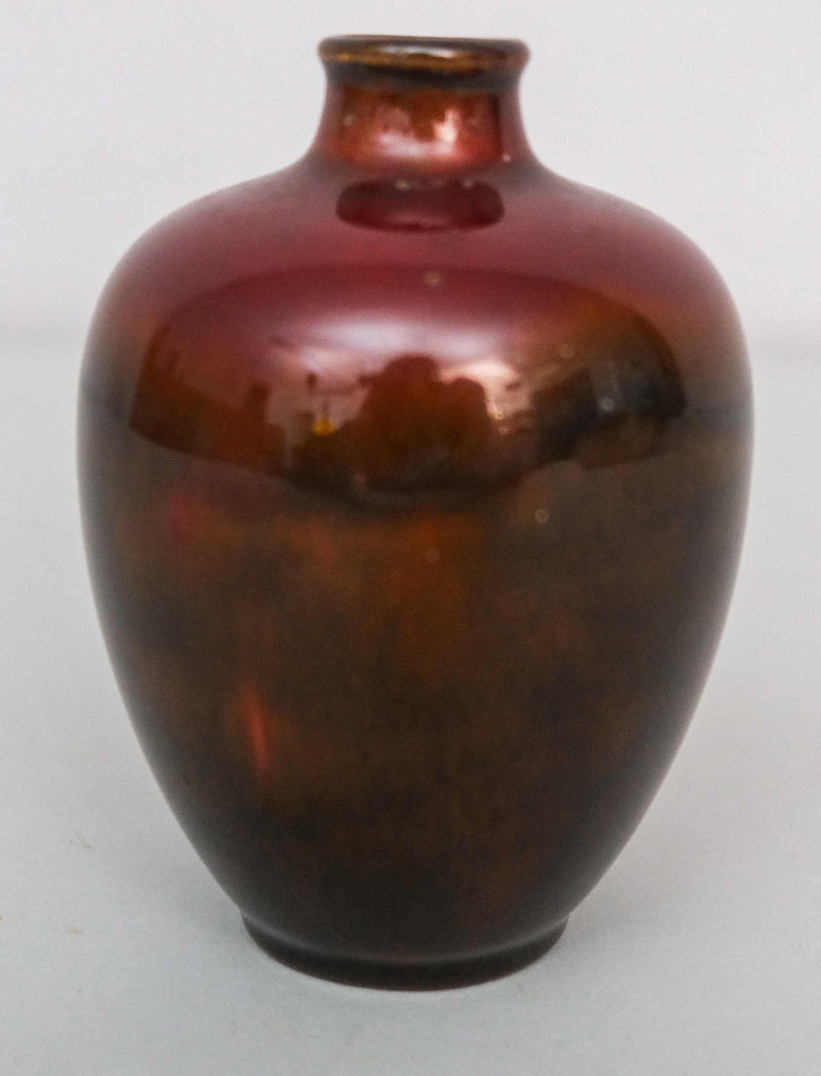 Rookwood Goldstone Art Pottery Cabinet Vase: C.1937. Mahogany drip glaze filled with goldstone iridescent specks. Marked as shown. Measures 3 3/4"