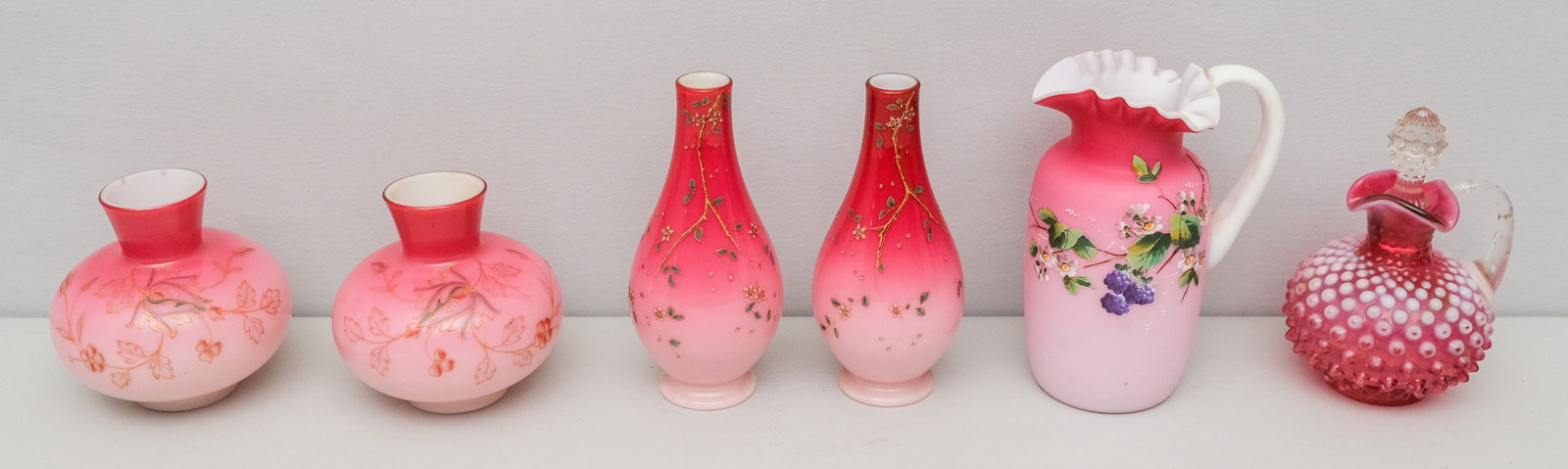 Group of Antique Victorian Blush Glass Vases (1 of 6)