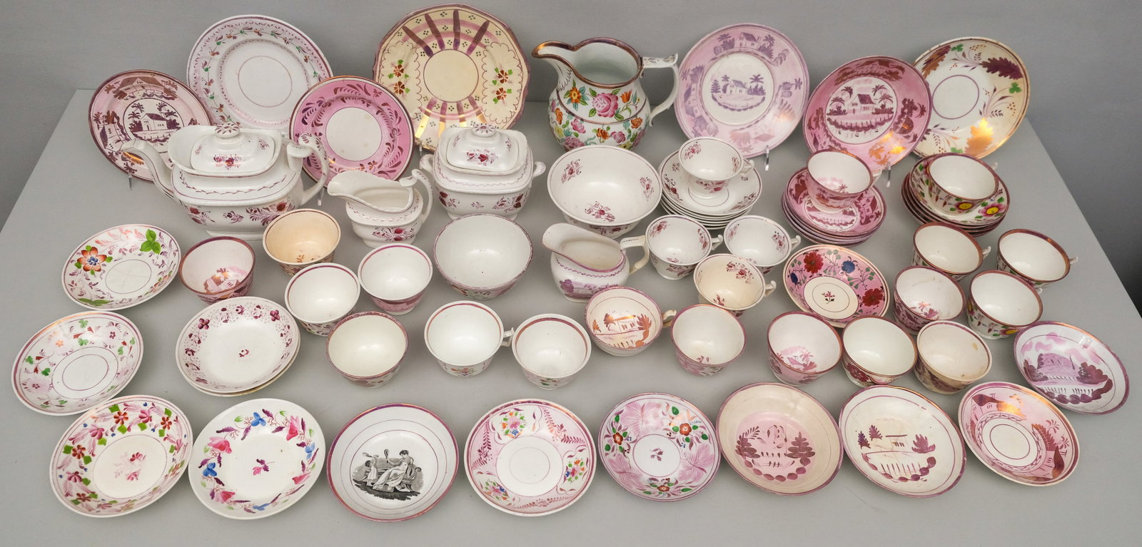 Large Group of Pink Lustre Staffordshire Pottery (1 of 11)