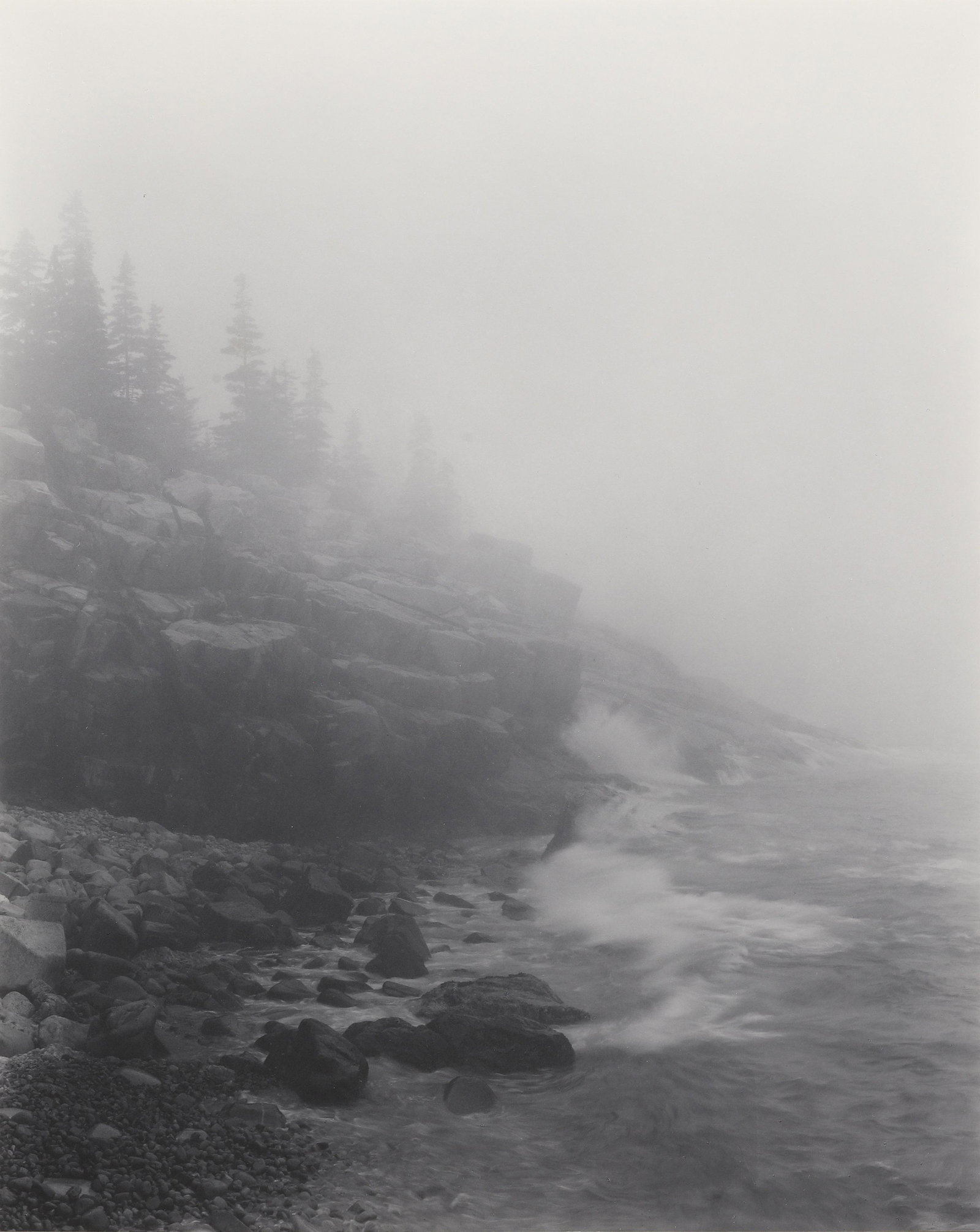 GEORGE TICE - Shore in Fog, Mount Deser Island, Maine,: Signed in pencil mount verso. Stamped verso. Materials & Techniques: Semi-matte Silver Gelatin