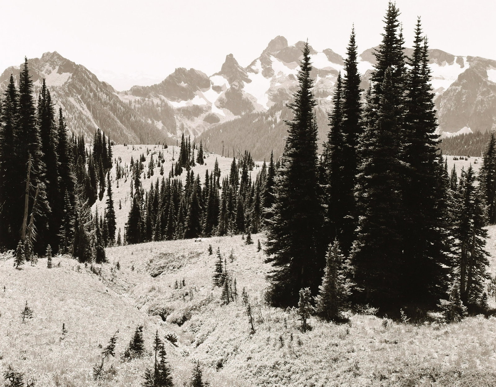 RICK BUNGOLF - Cowlitz Chimneys, Mt. Rainier, NP, 1977: ARTIST: RICK BUNGOLF TITLE: 'Cowlitz Chimneys, Mt. Rainier, NP, 1977' MEDIUM: Vintage Silver Gelatin IMAGE SIZE: 7 1/4 x 9 1/4 in DESCRIPTION: This vintage silver gelatin print is signed in pencil mou