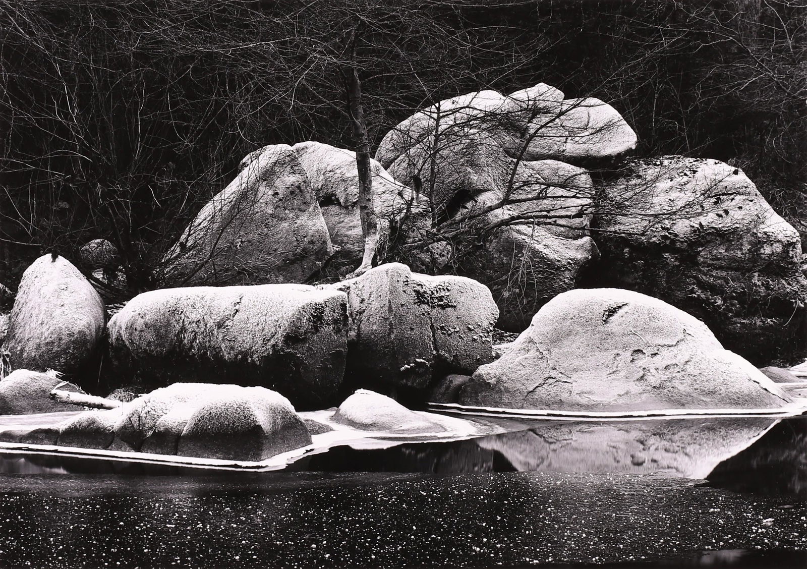 JOHN SEXTON - Frost Covered Boulders, Yosemite, 1980: ARTIST: John Sexton TITLE: Frost Covered Boulders, Yosemite, 1980 MEDIUM: Vintage Silver Gelatin IMAGE SIZE: 6 3/4 x 9 1/2 in DESCRIPTION: This vintage silver gelatin print is signed, dated and dedica