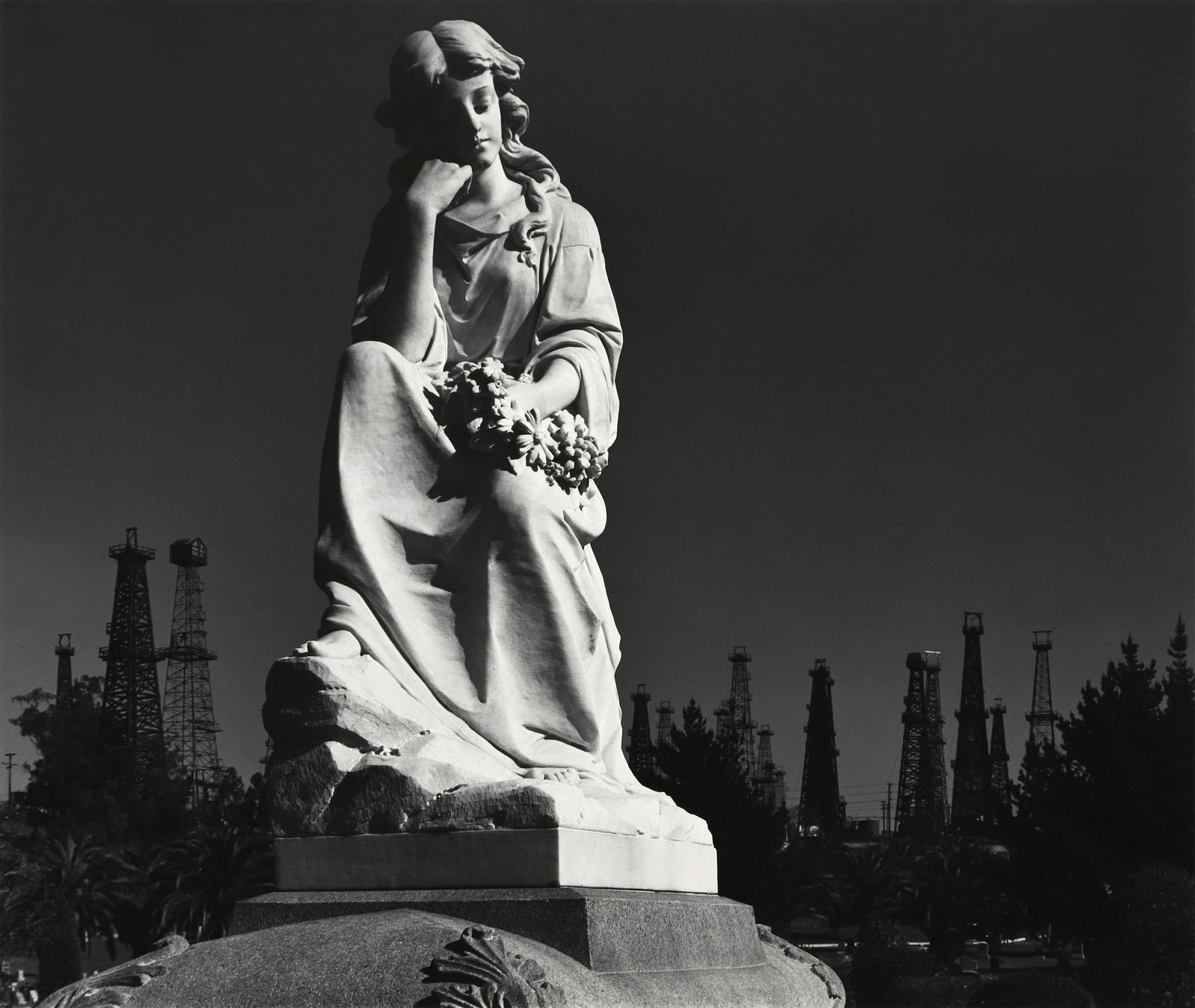 ANSEL ADAMS - Cemetery Statue and Oil Derricks, Signal (1 of 4)