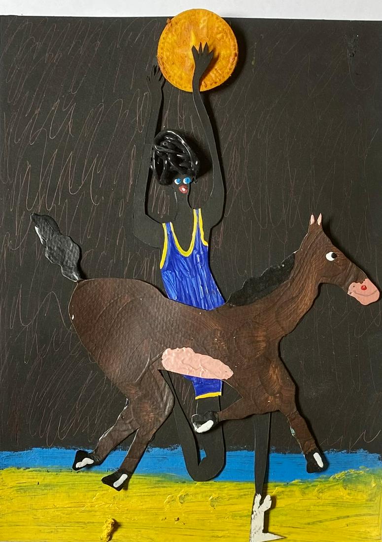 Devin Troy Strother (American, born 1986): Devin Troy Strother (American, born 1986) (AR), Untitled, 2019, acrylic paint, caulking, cut water color paper, oil paint and pencil on paper, 30,5 x 23 cm. It is signed and dated by the artist on the