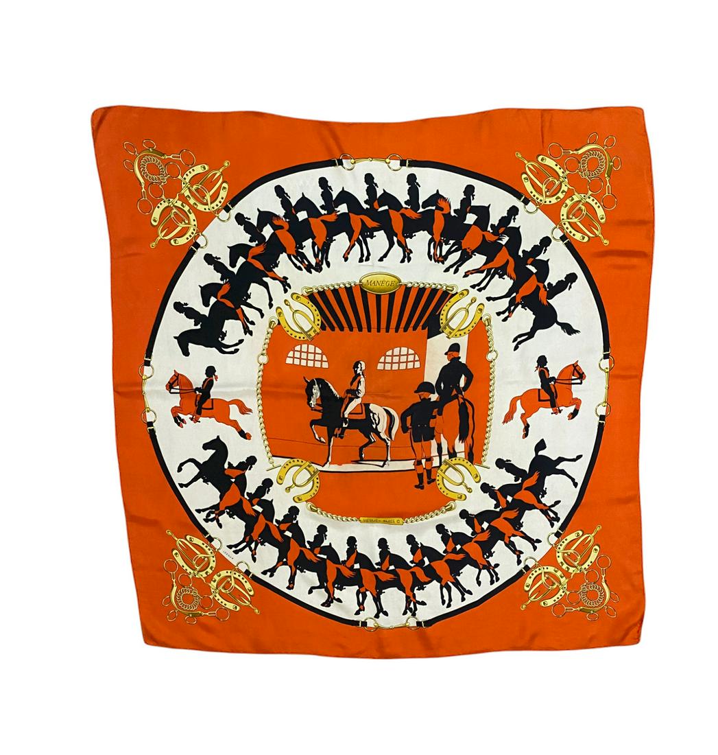 HermÃ¨s - Manege Hermes Red Silk Equestrian design scarf (1 of 2)