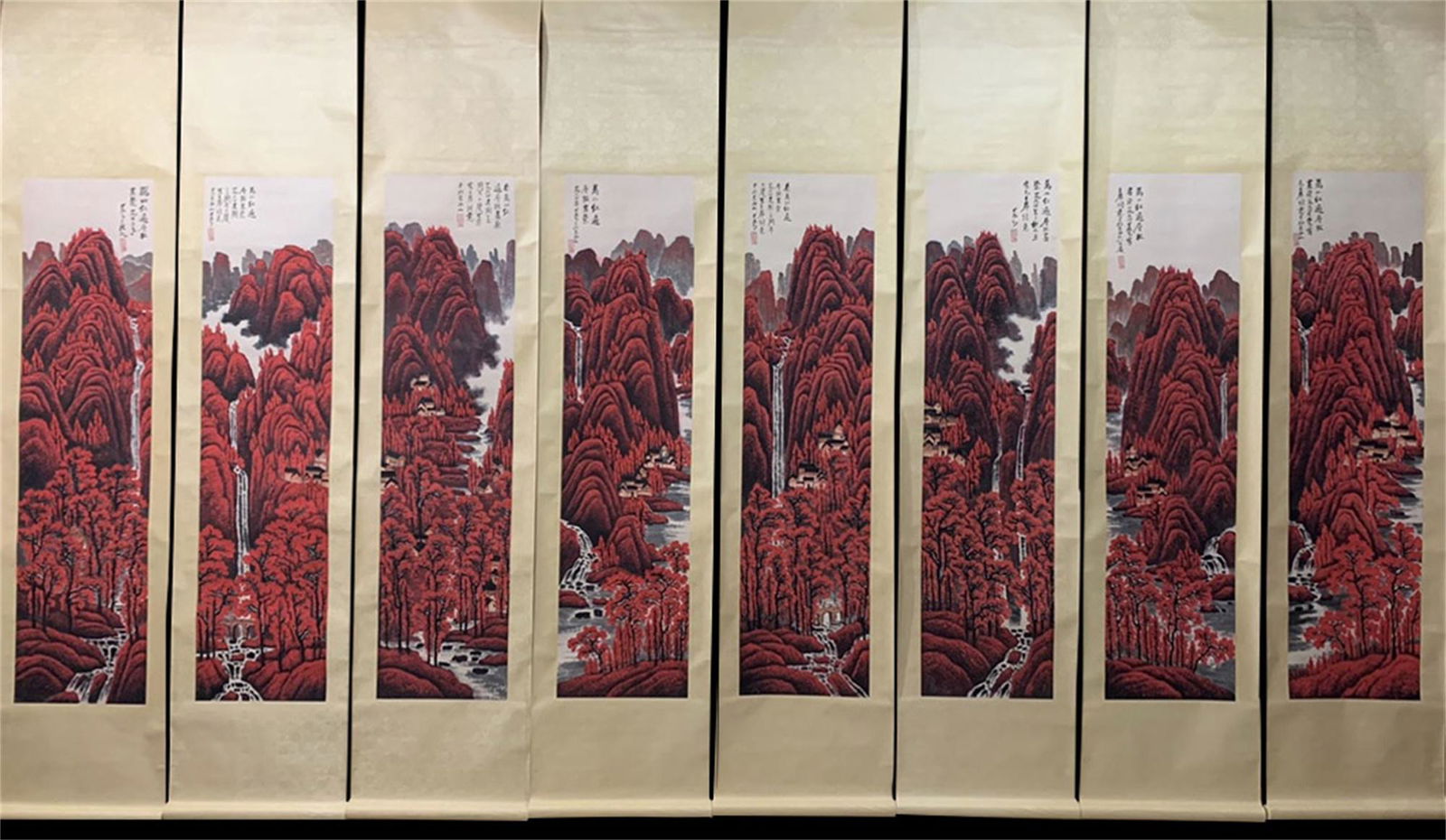 A Set of Eight Paintings by Li Keran ,Modern Times: H: 137cm;W: 34cm;