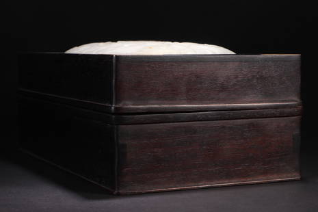 ROSEWOOD INLAID JADE COVER BOX: Name ROSEWOOD INLAID JADE COVER BOX Material RED SANDALWOOD Dimensions L23CM W13CM H8CM Condition Additional photographs and Condition reports are provided by request as a courtesy to our