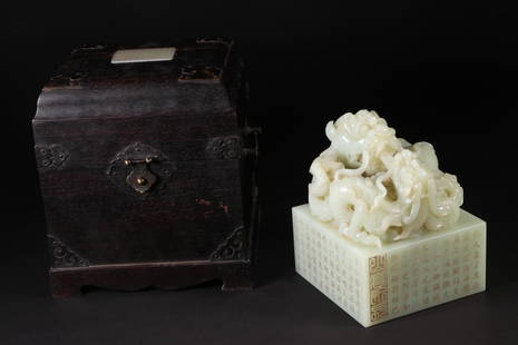 HOTAN YULONGNIU SEAL: Name HOTAN YULONGNIU SEAL Material JADE Dimensions L11CM H13CM Condition Additional photographs and Condition reports are provided by request as a courtesy to our clients, as such any