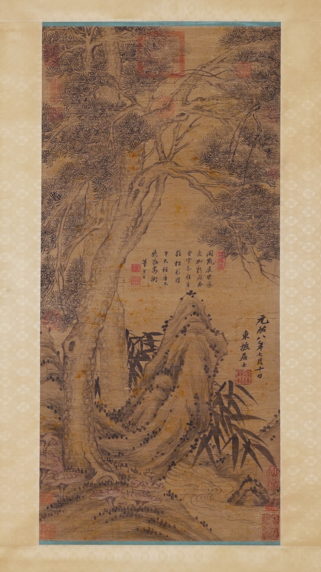 Su Shi Mark, Chinese Painting Ink and Color On Silk, Hanging Scroll: Name Su Shi Mark, Chinese Painting Ink and Color On Silk, Hanging Scroll Dimensions Length:88cm, Width:41cm, Condition Additional photographs and Condition reports are provided by request