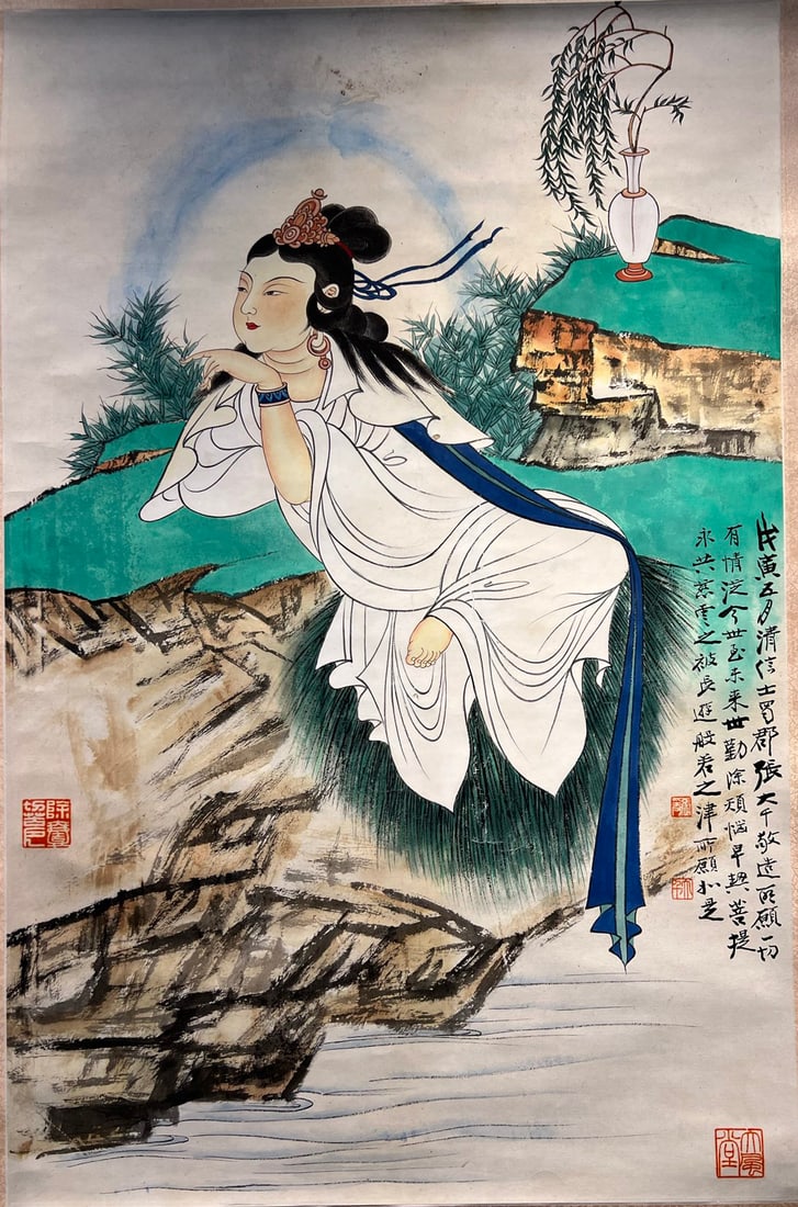 ZHANG DAQIAN BUDDHIST HANGING SCROLL: Name TANG DYNASTY NINE-EYED PURE TIANZHU WITH CINNABAR Dimensions 43*67cm Condition Additional photographs and Condition reports are provided by request as a courtesy to our clients, a