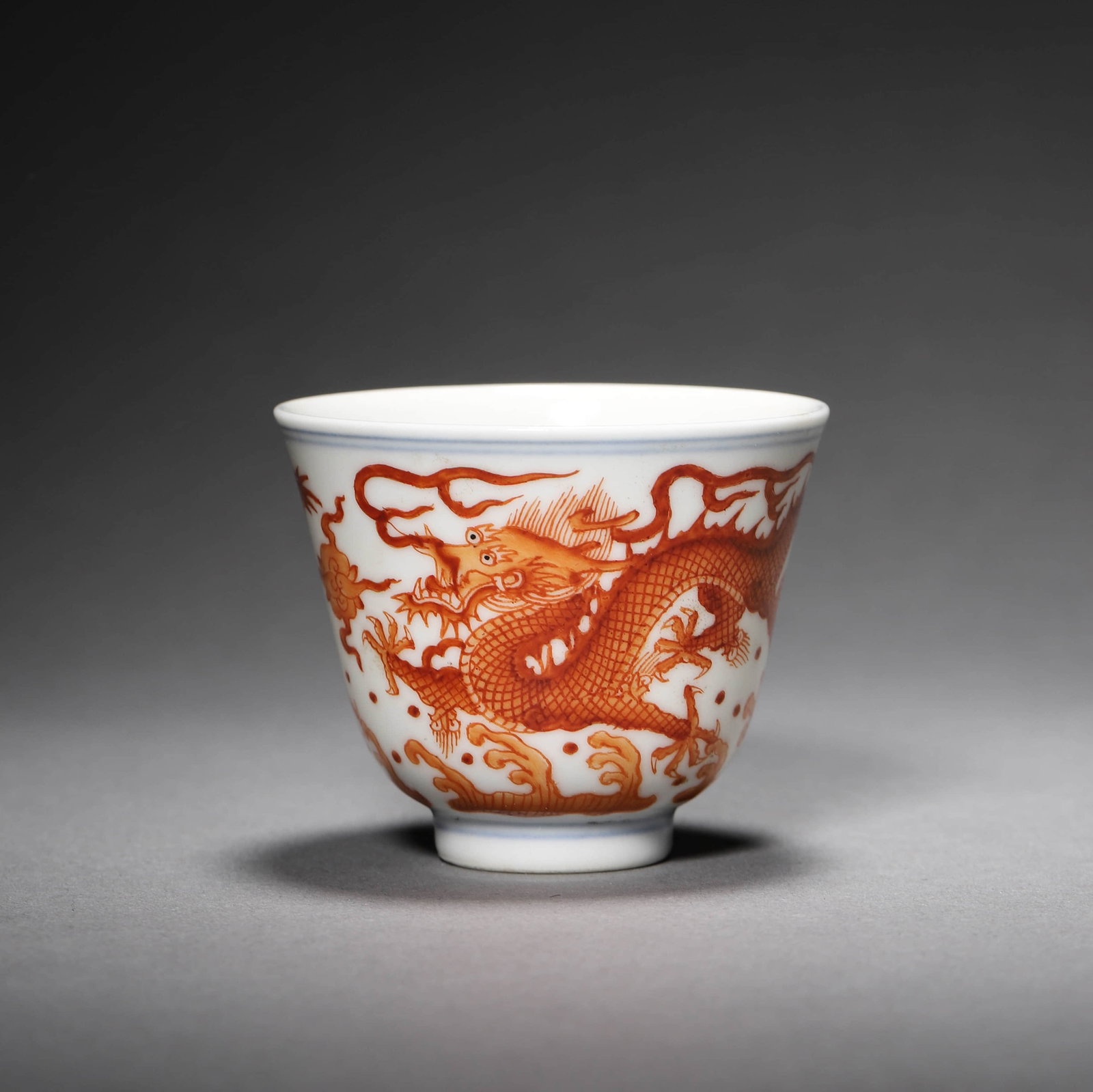 Iron-Red Glaze Dragon Cup: Name Iron-Red Glaze Dragon Cup Dimensions Diam.6cm, Height: 5cm, Condition Additional photographs and Condition reports are provided by request as a courtesy to our clients, as