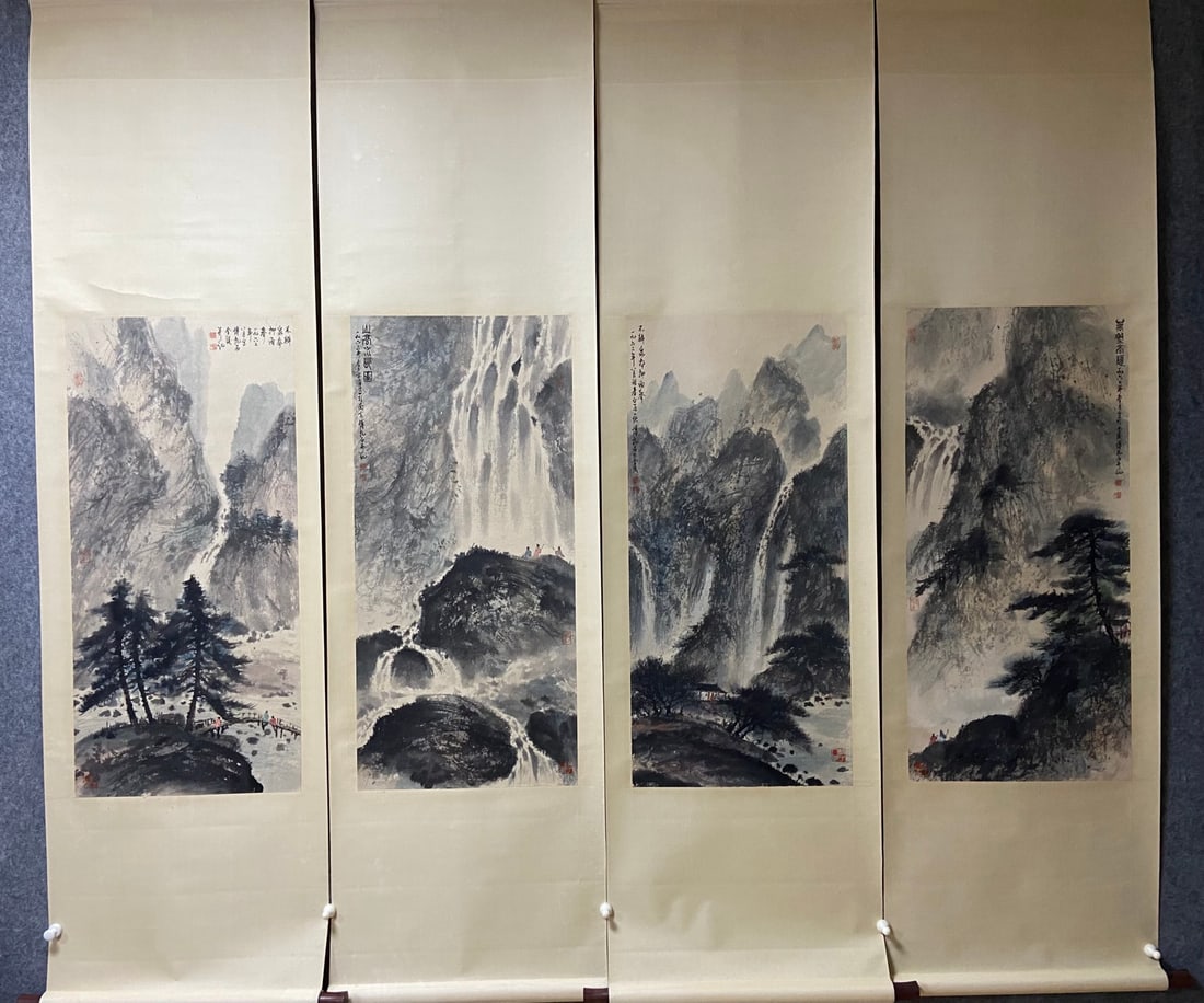 Fu Baoshi, Attributed to, Chinese Landscape Painting on paper, Hanging scroll: Name Fu Baoshi, Attributed to, Chinese Landscape Painting on paper, Hanging scroll Dimensions 95x45x4cm Condition Additional photographs and Condition reports are provided by req
