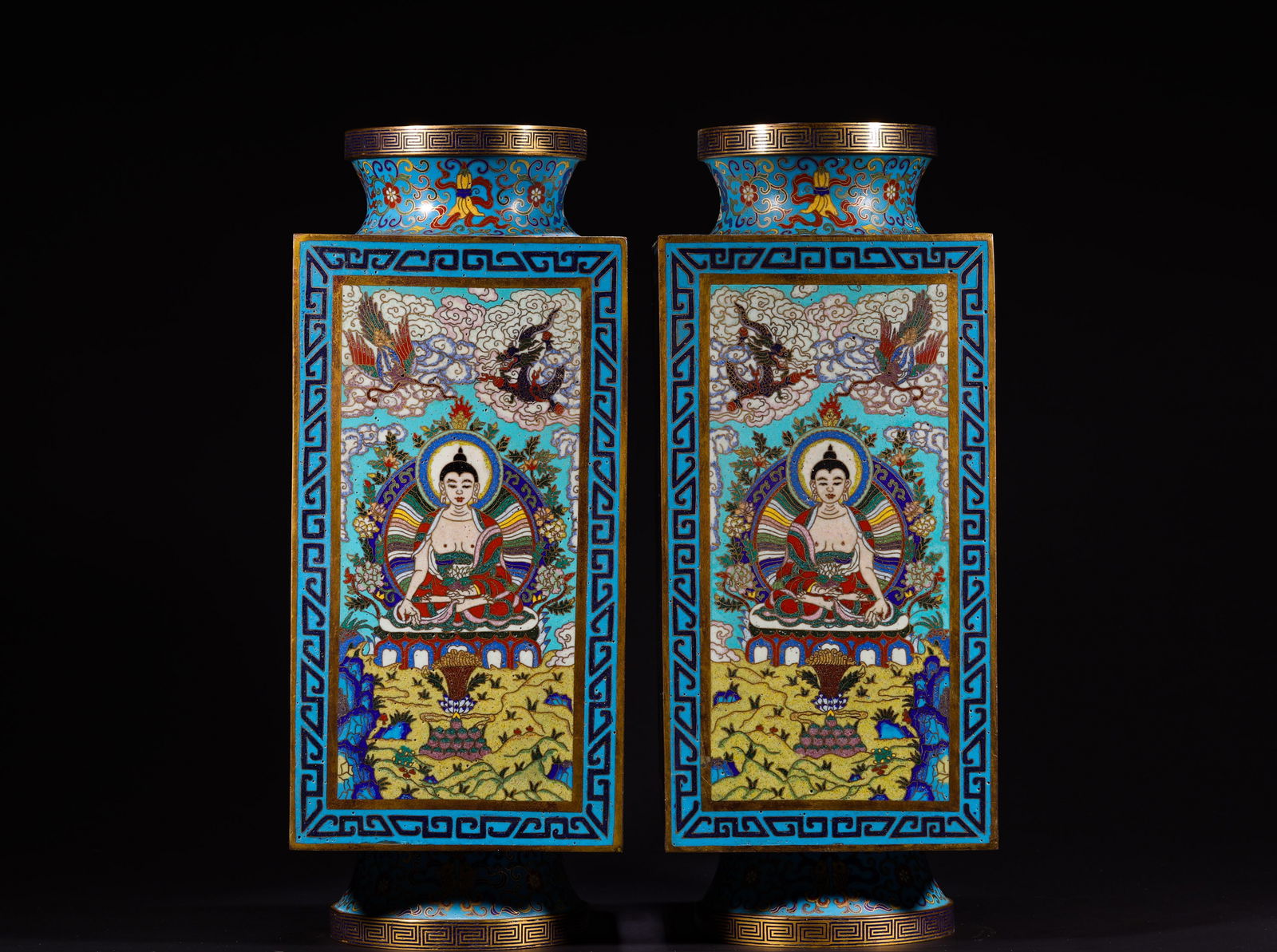 Qing Dynasty copper body cloisonne enamel Buddha Statue appreciation vase: Name Qing Dynasty copper body cloisonne enamel Buddha Statue appreciation vase Dimensions H:38cmW:15cmWeight:9410g Condition Additional photographs and condition reports are avail