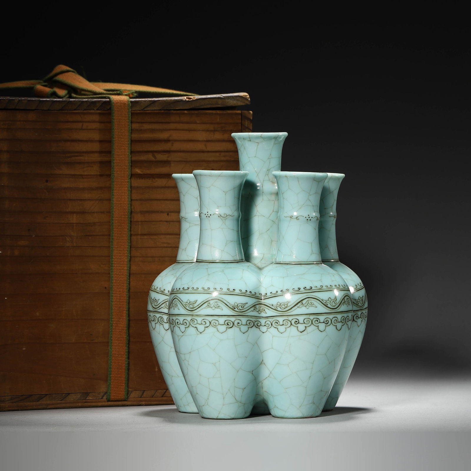 Celadon-Glazed "Five-Spout" Vase: Name Celadon-Glazed "Five-Spout" Vase Dimensions Length:13.5cm Height:17cm Condition Additional photographs and condition reports are available upon request as a courtesy to our clients. Any