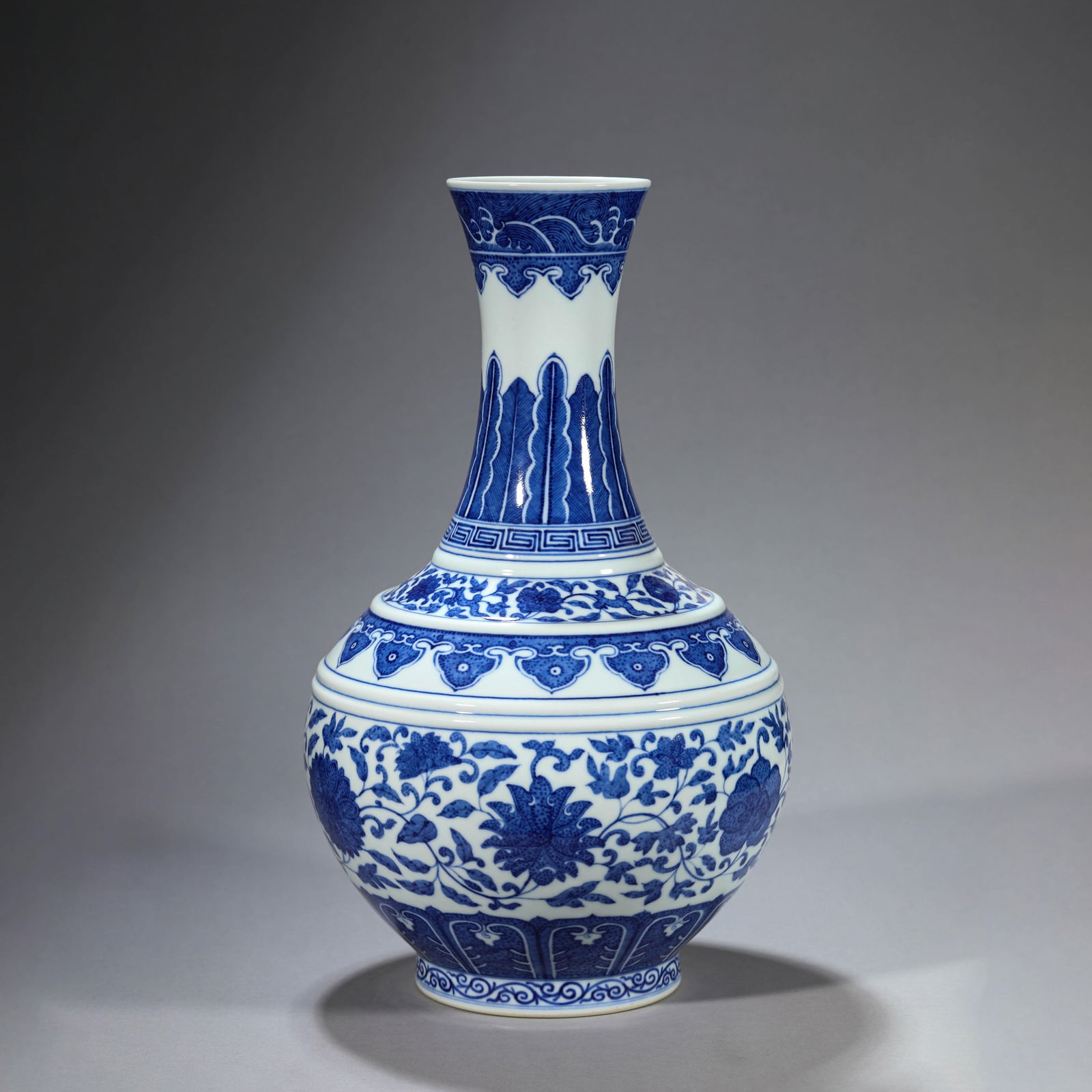Blue and White Interlocking Lotus Vase: Name Blue and White Interlocking Lotus Vase Dimensions Width:23.5cm Height:39.7cm Condition Additional photographs and condition reports are available upon request as a courtesy to our