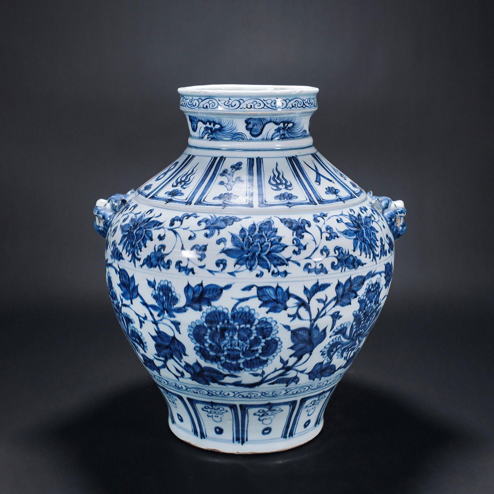 Blue-And-White "Interlocking-Lotus" Jar: Name Blue-And-White "Interlocking-Lotus" Jar Dimensions H:39.5cm Condition Additional photographs and condition reports are available upon request as a courtesy to our clients. Any condition