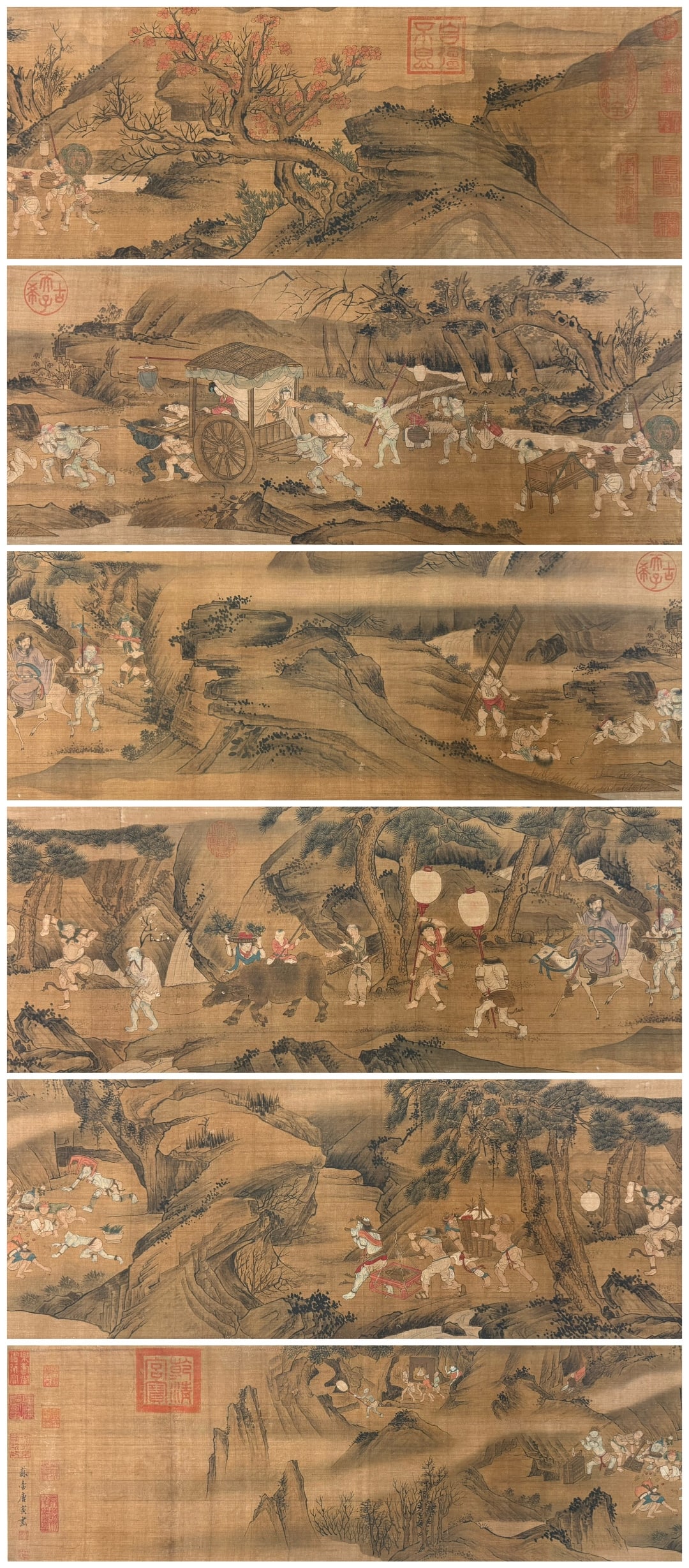 Tang Yin mark, Chinese painting silk hand scroll: Name Tang Yin mark, Chinese painting silk hand scroll Dimensions 34x630cm Condition Additional photographs and condition reports are available upon request as a courtesy to our clie