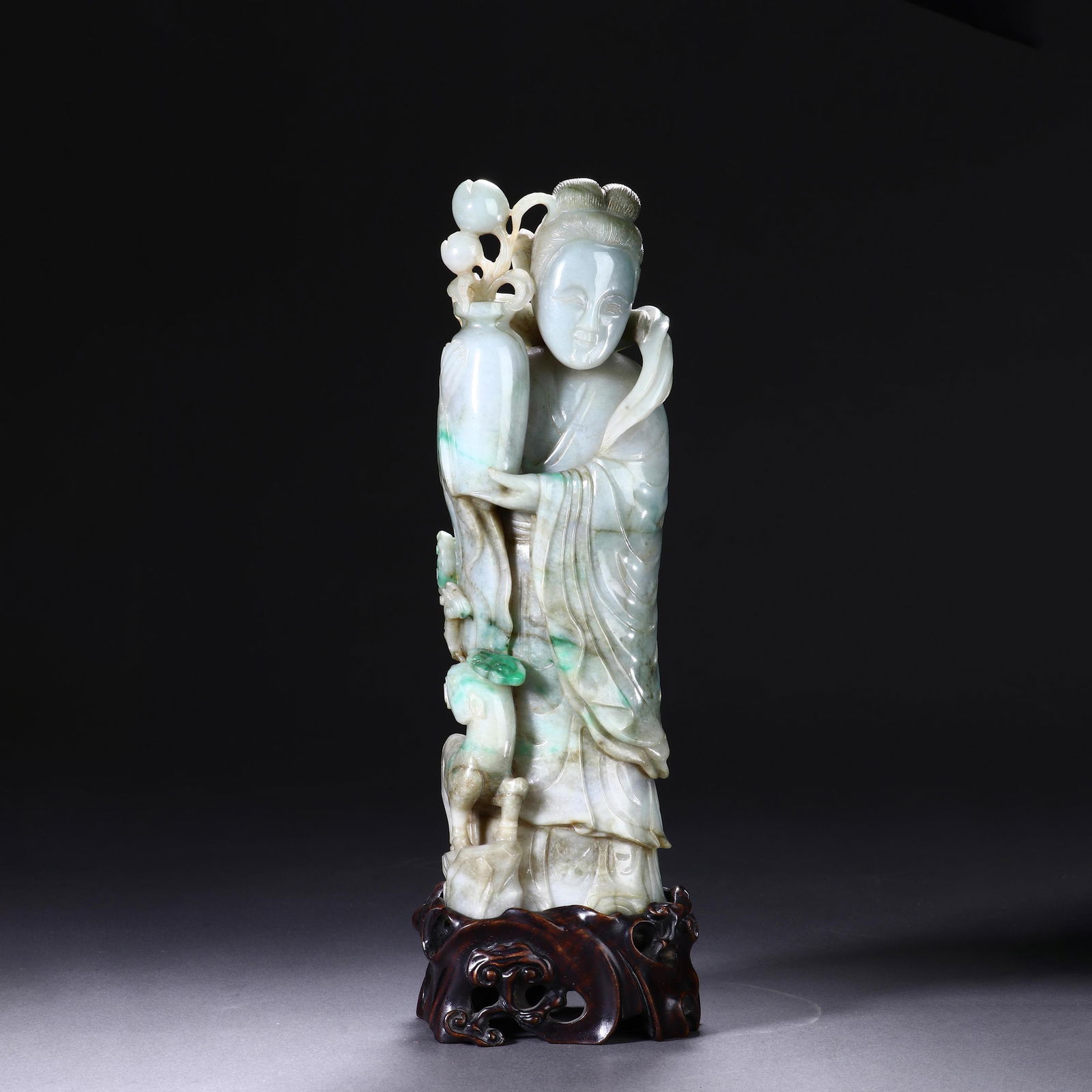 Jadeite Figure of a Court Lady: Name Jadeite Figure of a Court Lady Dimensions Height:23cm Width:8cm Condition Additional photographs and condition reports are available upon request as a courtesy to our clients. A