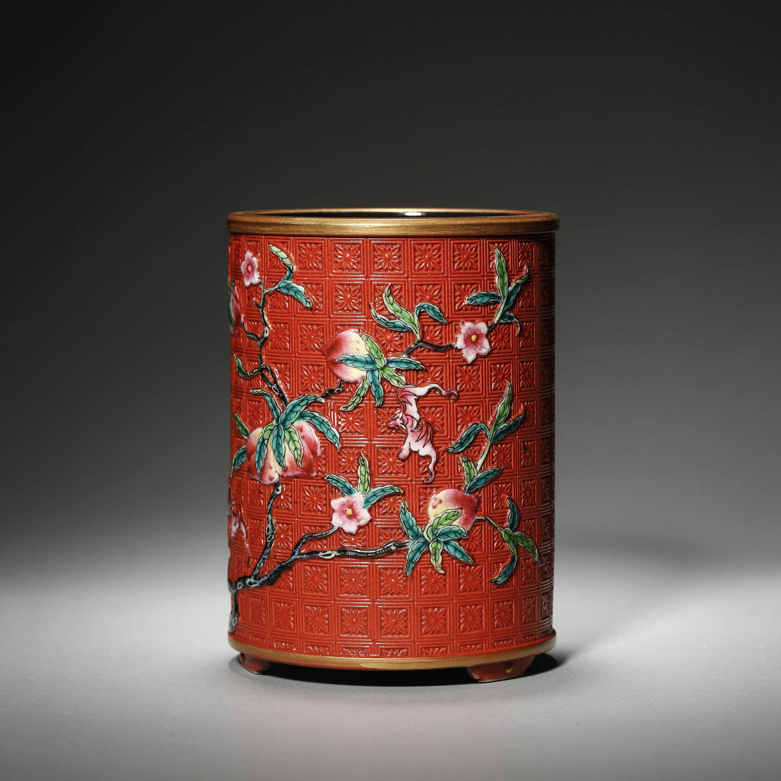 Lacquer Imitation Brush Pot: Name Lacquer Imitation Brush Pot Dimensions Diam.9cm Height:12cm Condition Additional photographs and condition reports are available upon request as a courtesy to our clients. Any c