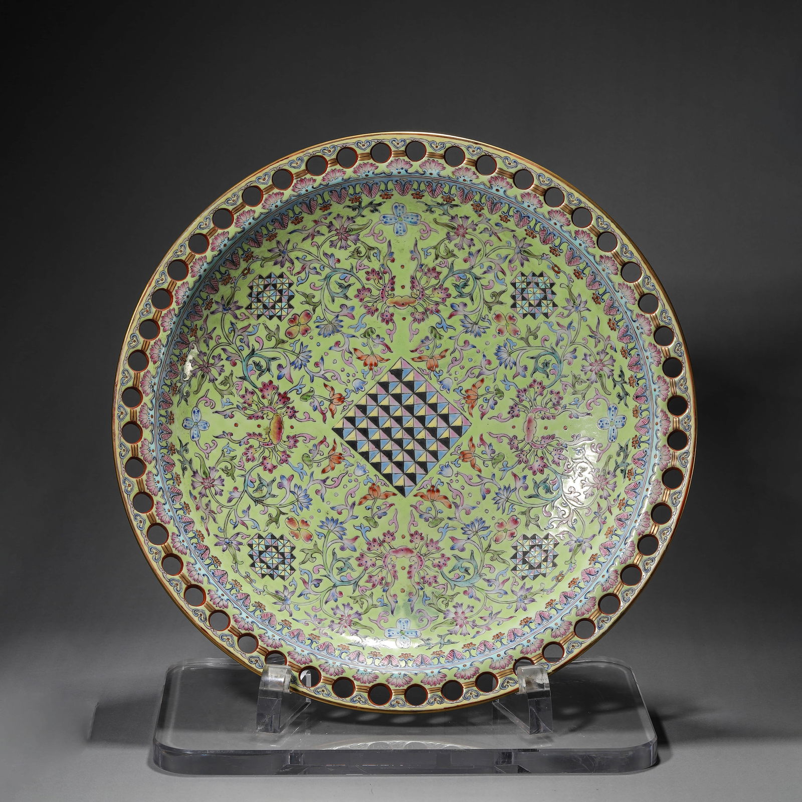 Green Ground Famille Rose Flower Dish (1 of 8)