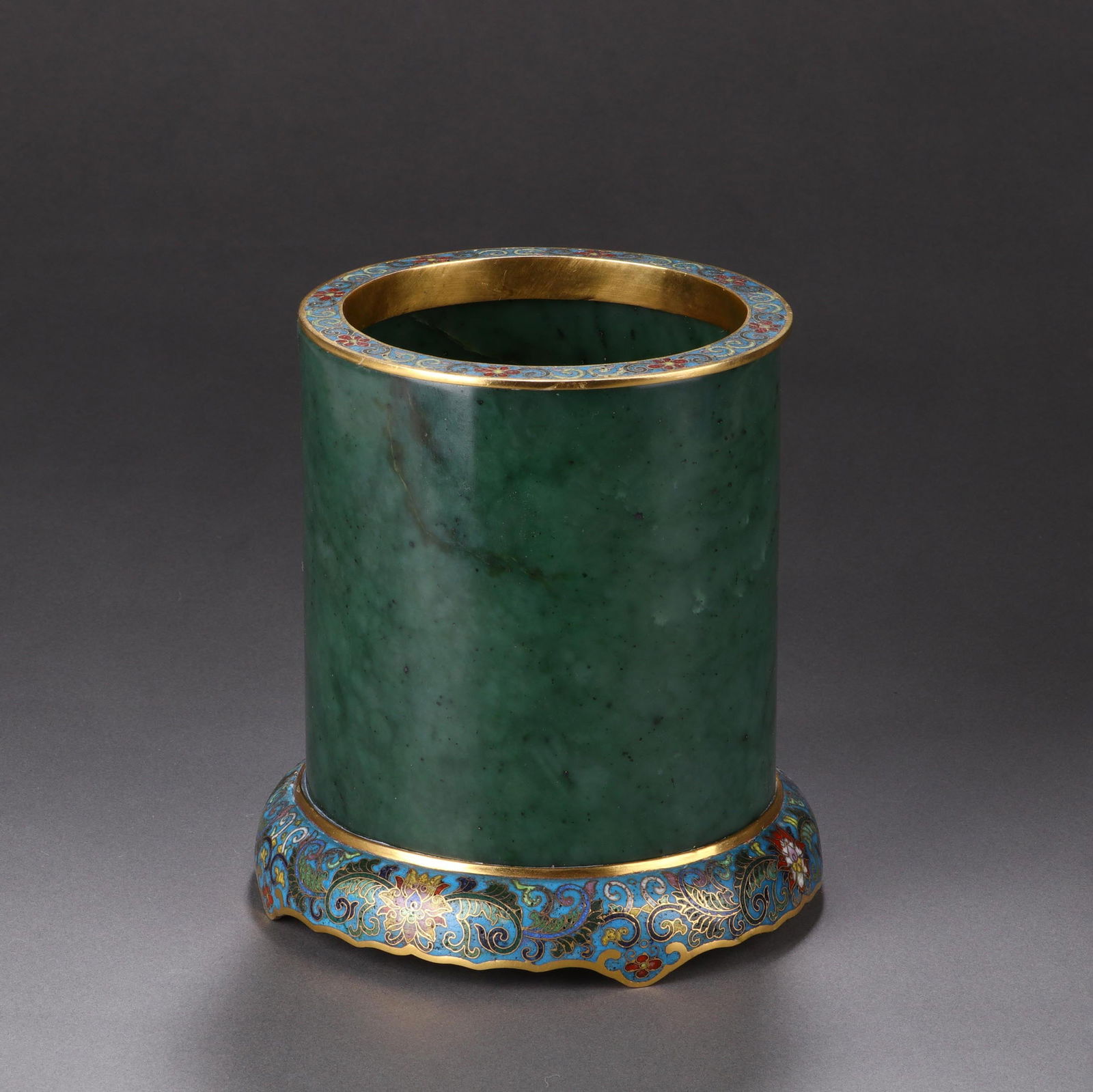 Jade-Inlaid Cloisonne-Enamel "Brushpot" (1 of 8)