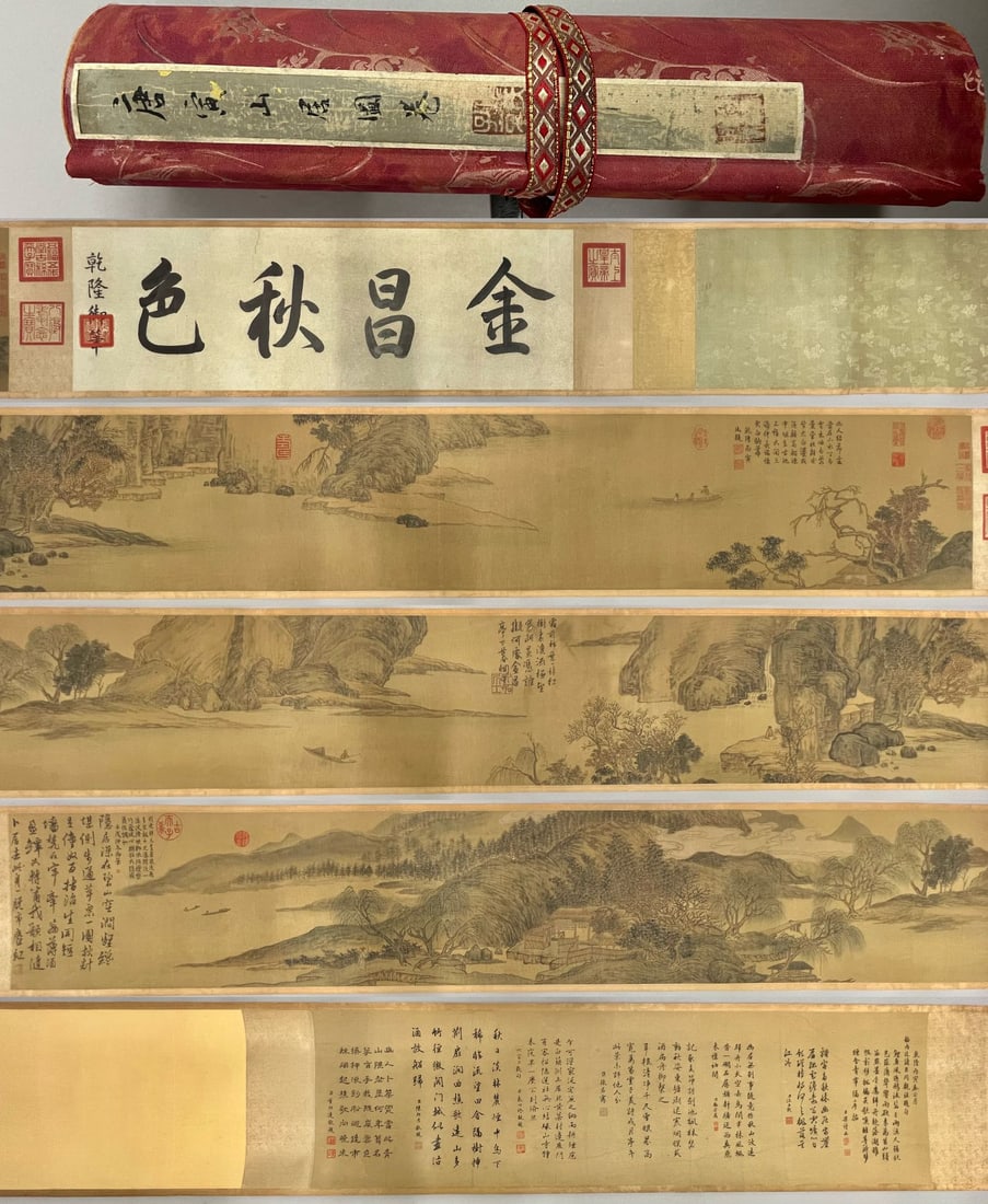 Tang Yin mark, Chinese painting silk hand scroll (1 of 14)