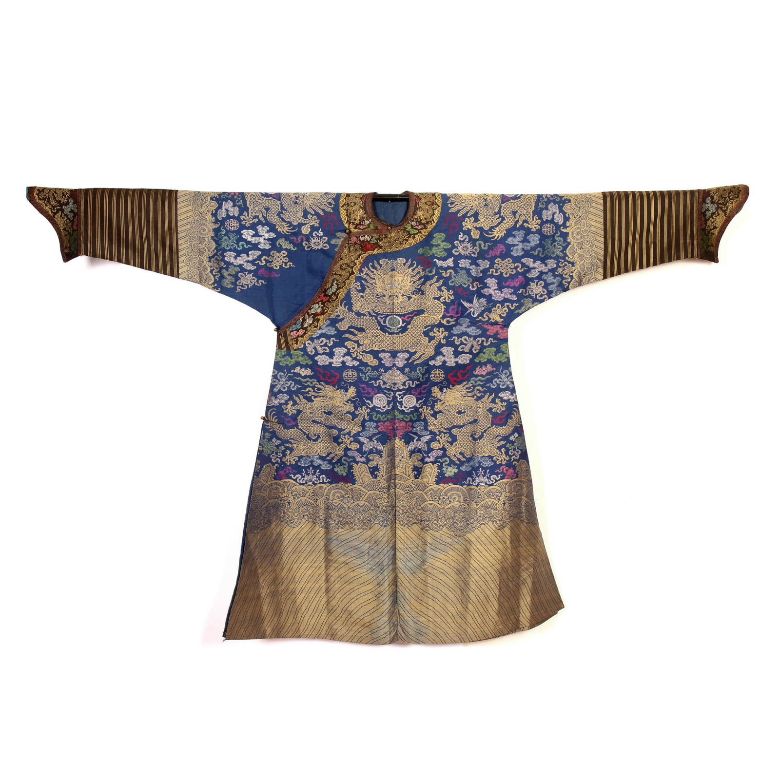Blue-Ground?Satin?Dragon&Cloud?Imperial?Robe: Name Blue-Ground?Satin?Dragon&Cloud?Imperial?Robe Dimensions 220x137cm Condition Additional photographs and condition reports are available upon request as a courtesy to our clients.