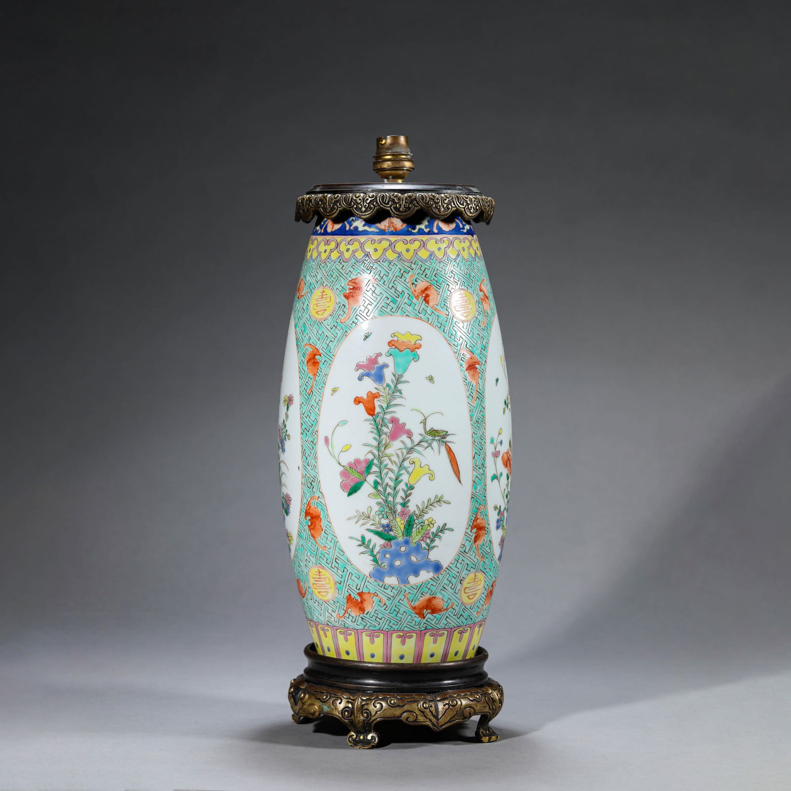 Green-Ground Famille-Rose "Fish-Basket" Zun (Damaged) (1 of 8)