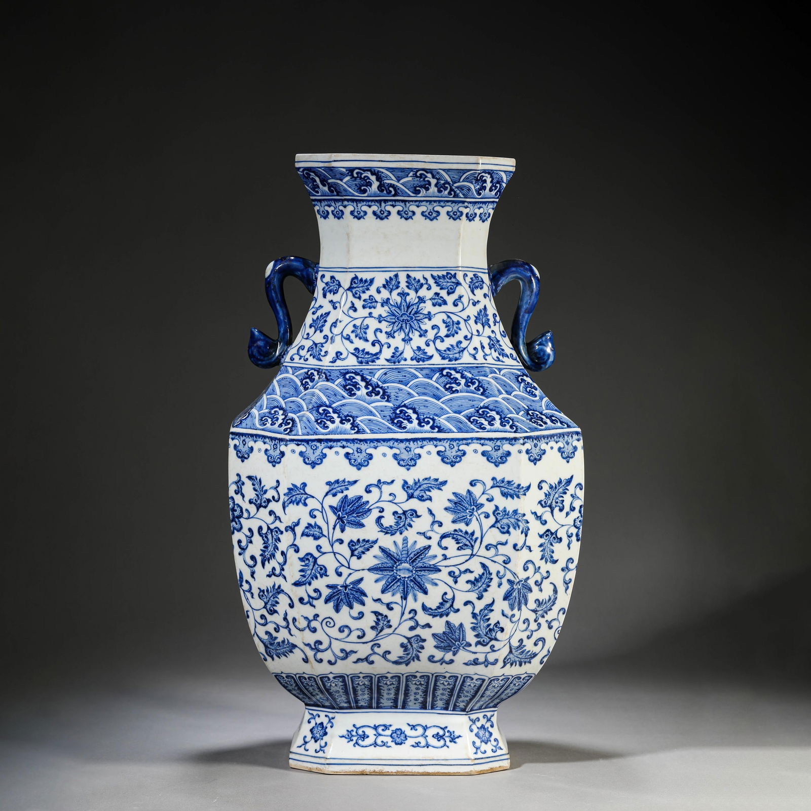 Blue-And-White "Wave" Double-Handled Vase (1 of 8)