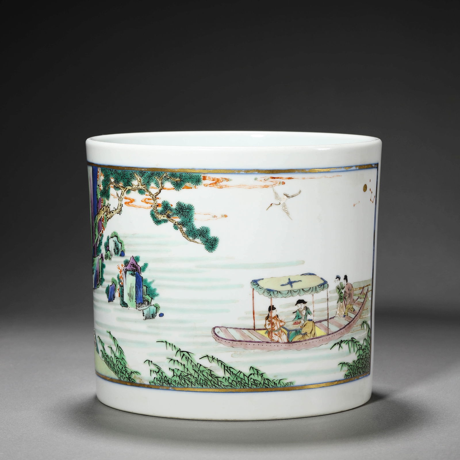 Wucai and Underglaze Blue Figure Story Brush Pot (1 of 6)