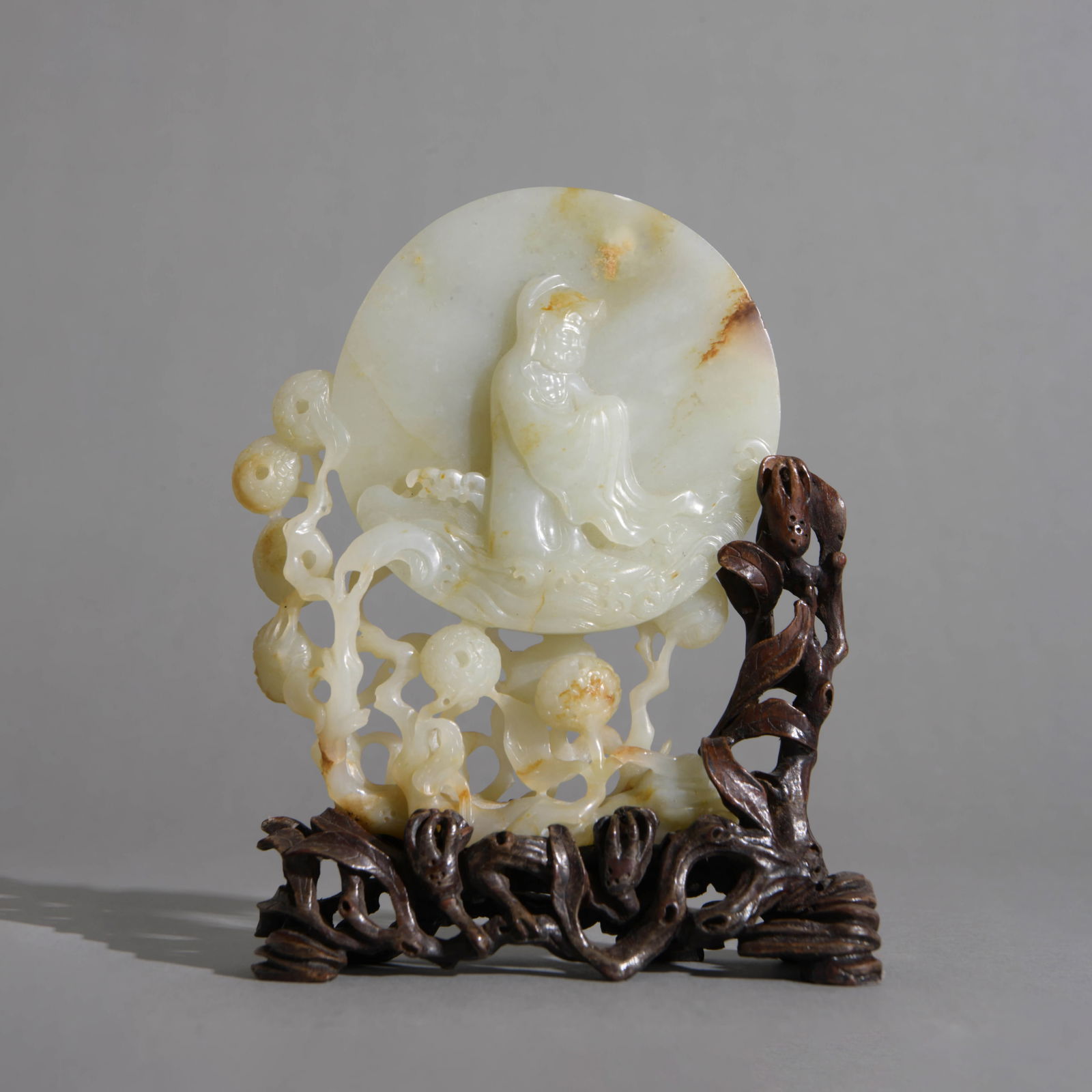 Carved?Chinese?White?Jade?Arhat?Table?Screen?With?Inscription (1 of 5)