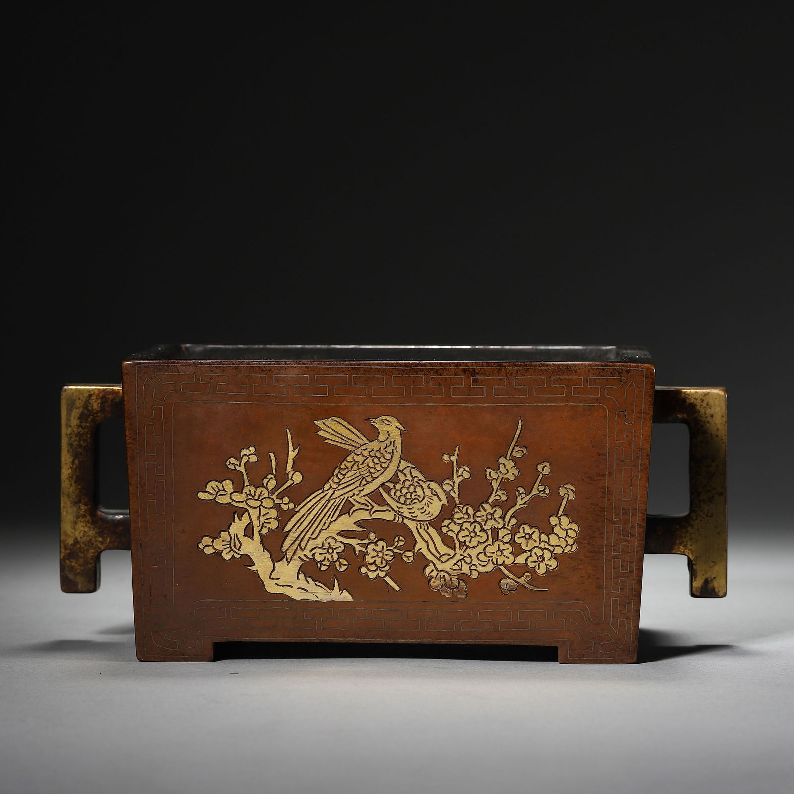 Gilt-Bronze "Flower-And-Bird" Double-Handled Censer: Name Gilt-Bronze "Flower-And-Bird" Double-Handled Censer Dimensions Length:17cm Height:9cm Height:7.6cm Condition Additional photographs and condition reports are available upon request as a