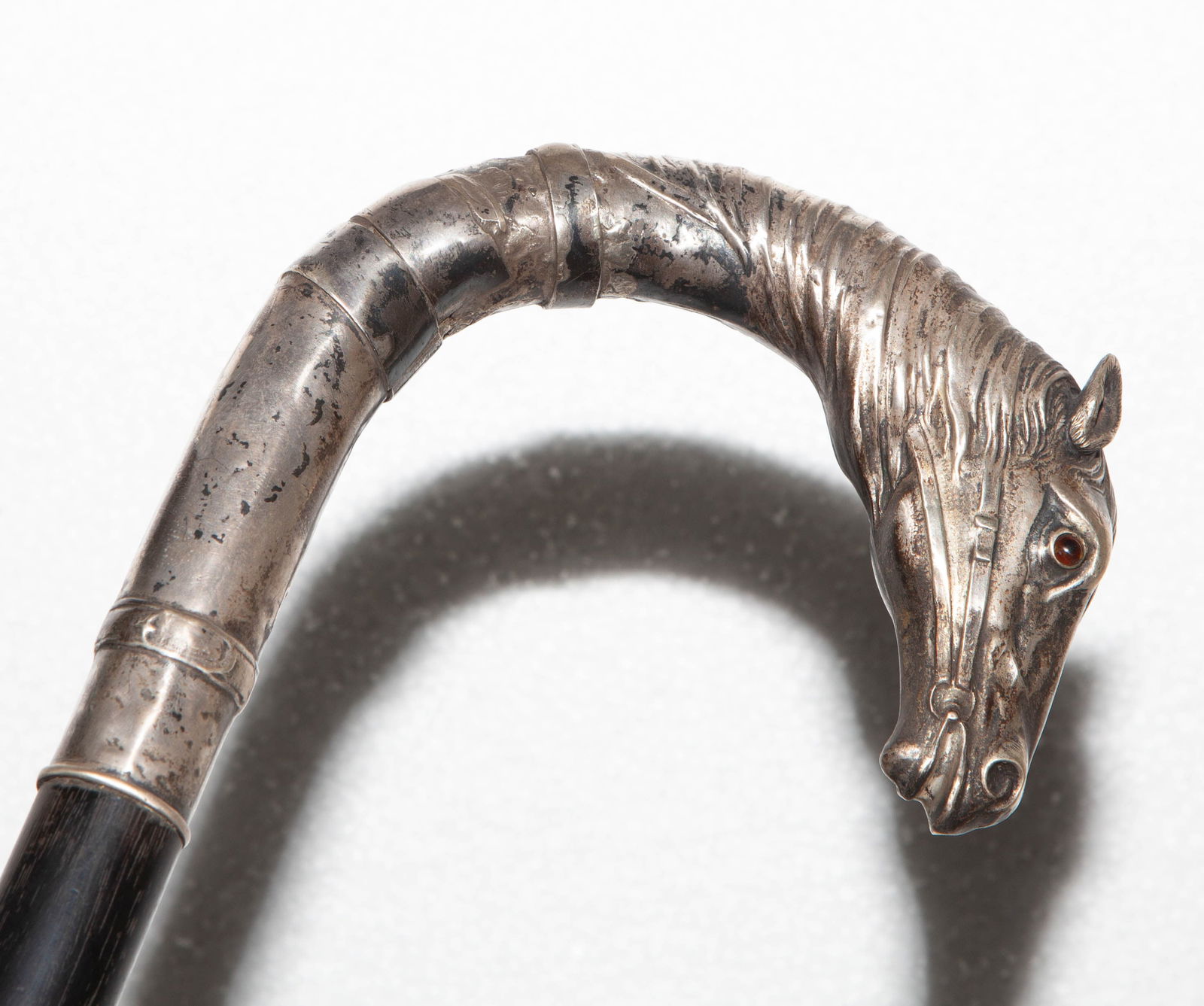 A neoclassical-style silver horse-head hardwood walking cane, designed and crafted in 1920 (1 of 6)