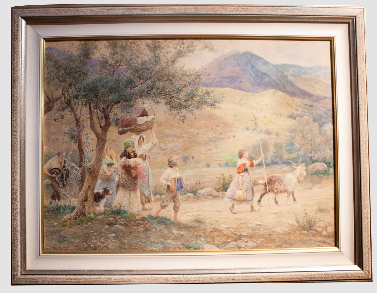 Watercolor on paper "Going Home" Attributed to by Italian painter Cesare Tiratelli (1 of 6)