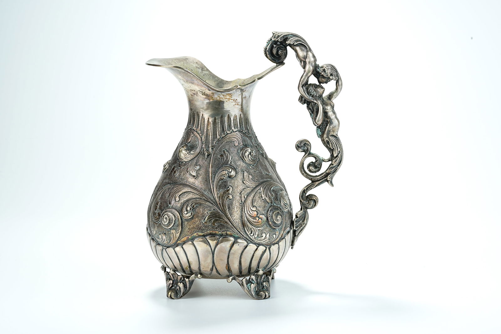 Late 19th century Silver pot with fully carved mermaid motifs in Italian Art Nouveau style (1 of 6)