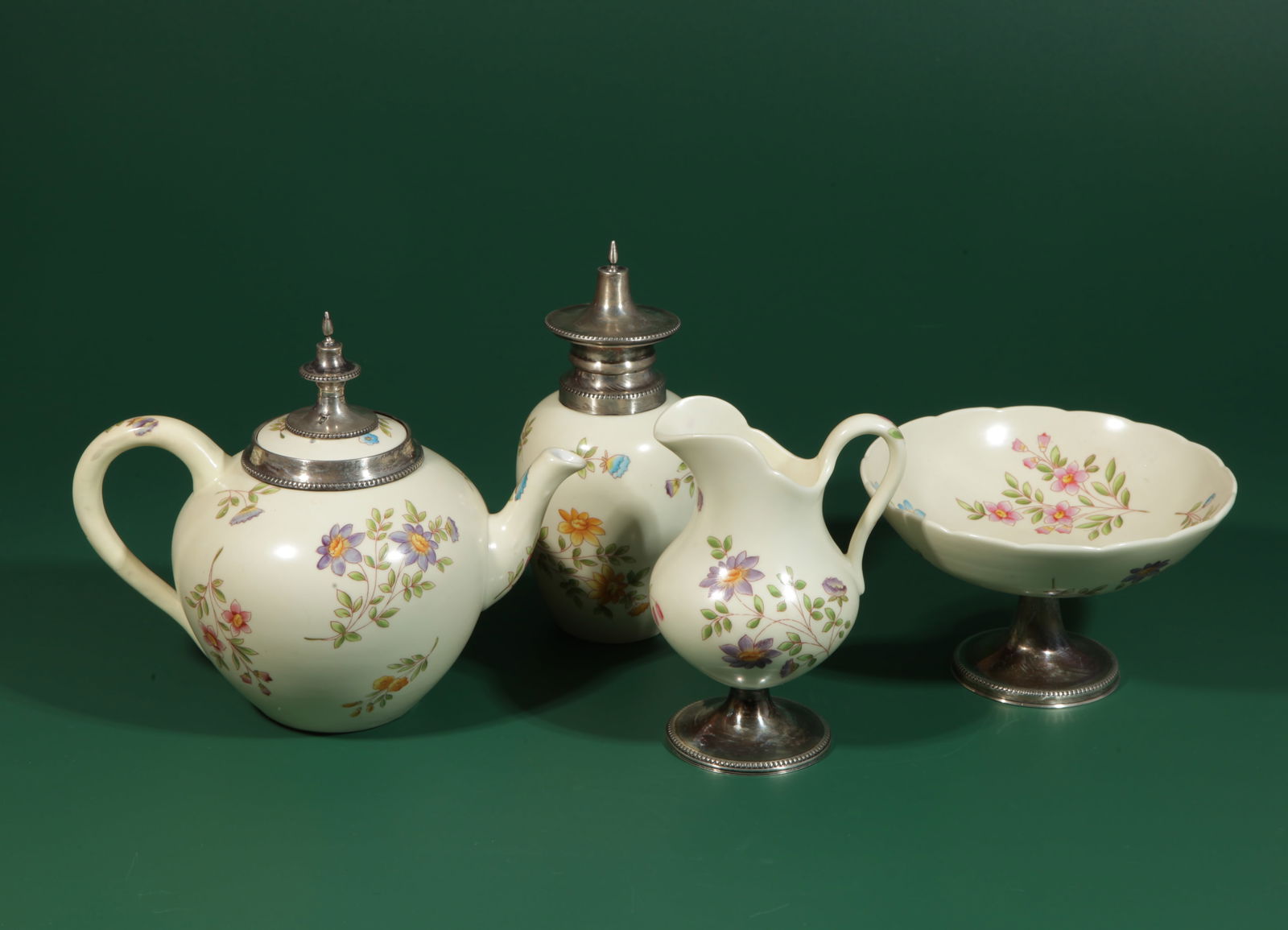 Early 20th century Pure silver-inlaid ceramic tea set with violet floral patterns, Netherlands (1 of 15)