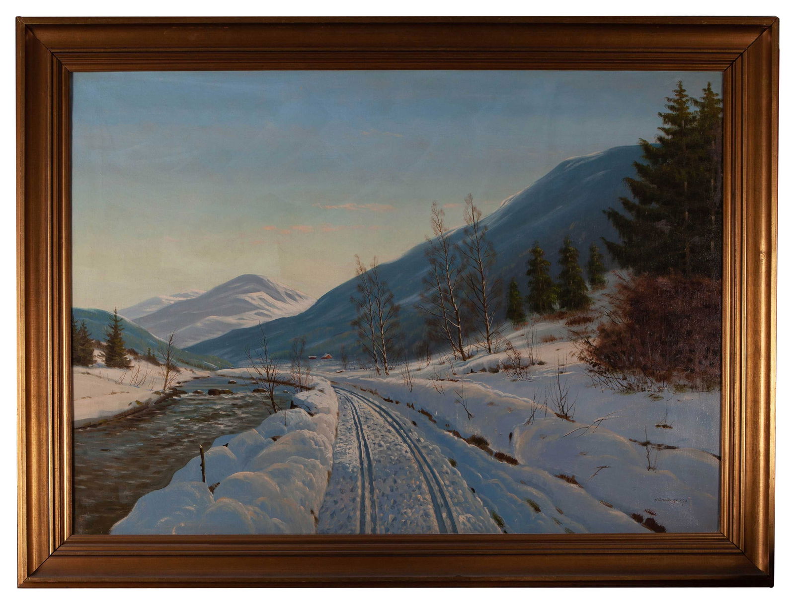 1940s-1950s Oil painting of snowscape on canvas (1 of 10)