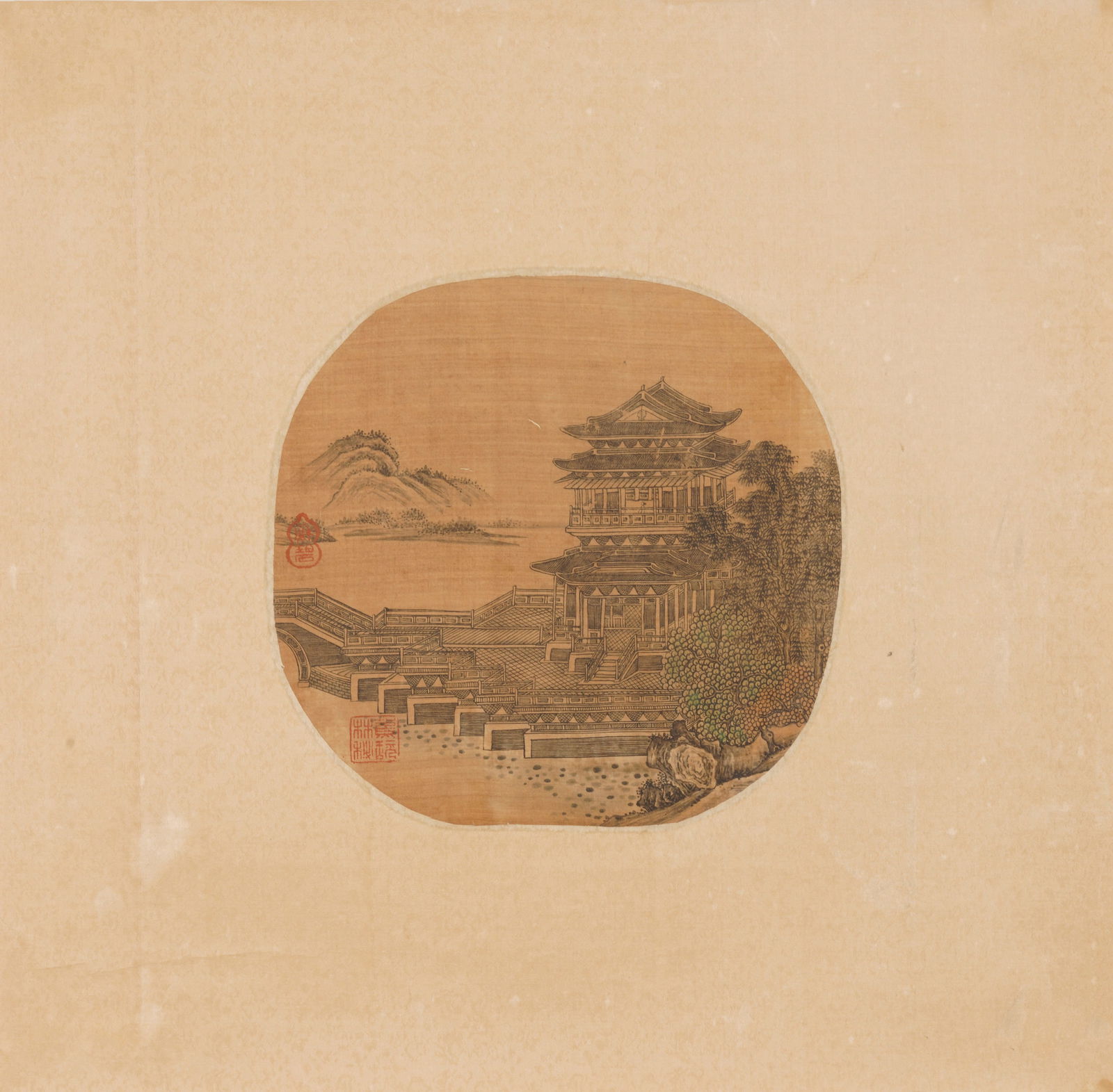 Anonymous Landscape Loft Silk Painting Core: Name Anonymous Landscape Loft Silk Painting Core Dimensions 24.5*23.5 Condition Additional photographs and condition reports are available upon request as a courtesy to our clients.