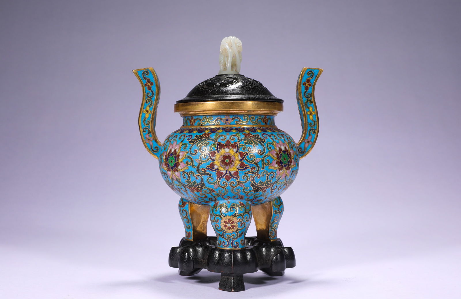 Qing Dynasty Qianlong copper cloisonne inlaid with Hetian jade incense burner (1 of 8)
