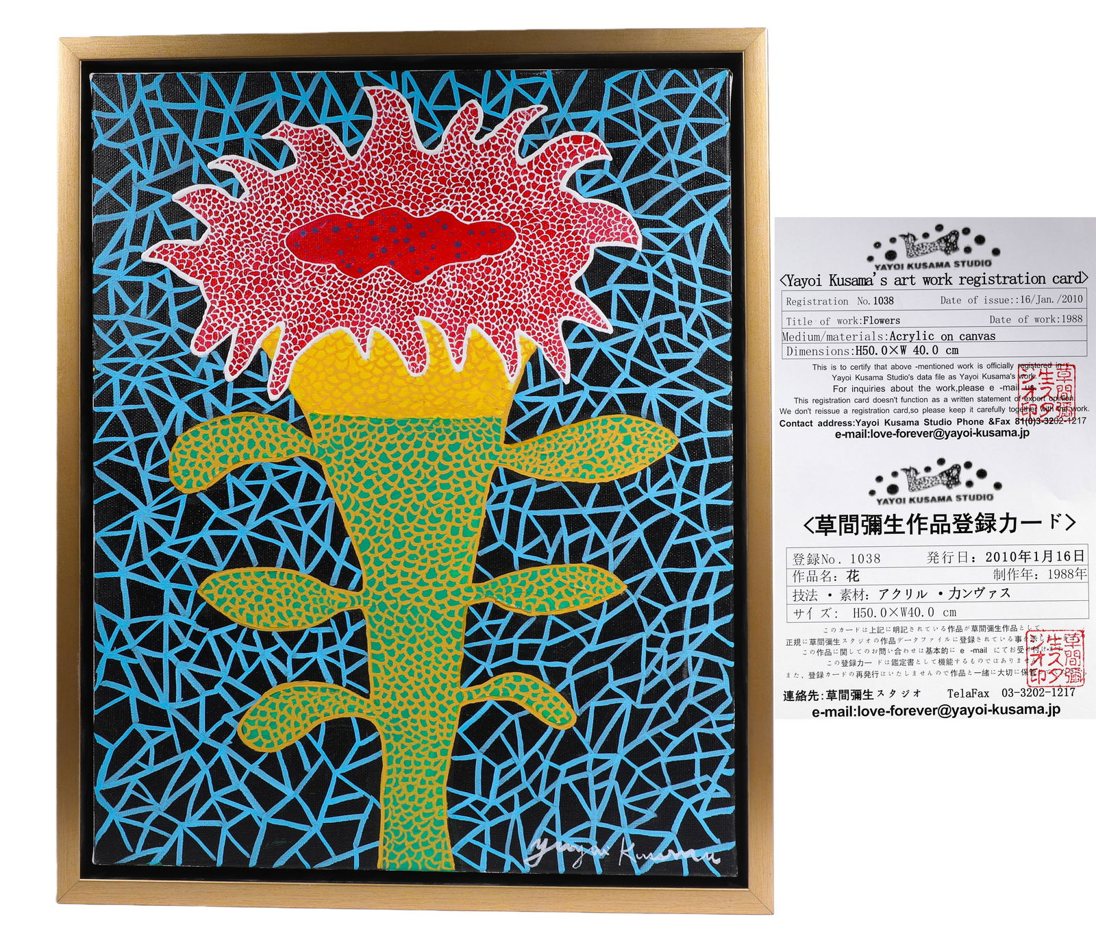 YAYOI KUSAMA (B.1929),ATTRIBUTED TO,ACRYLIC ON CANVAS: Name YAYOI KUSAMA (B.1929),ATTRIBUTED TO,ACRYLIC ON CANVAS Dimensions H:50cm W:40cm H:55cm W:45cm Condition Additional photographs and condition reports are available upon request as a