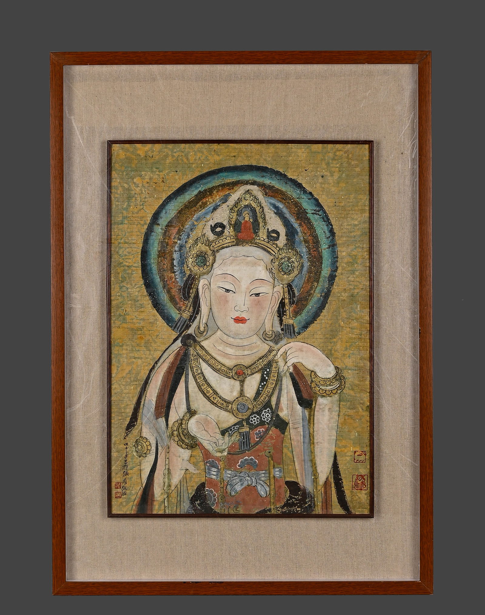 ZHANG DAQIAN DUNHUANG MOGAO GROTTOES 18 KILN BODHISATTVA DRAWING BOOK SOLID WOOD MIRROR FRAME: Name ZHANG DAQIAN DUNHUANG MOGAO GROTTOES 18 KILN BODHISATTVA DRAWING BOOK SOLID WOOD MIRROR FRAME Dimensions 39cmX56cm 57cmX82cm Condition Additional photographs and condition