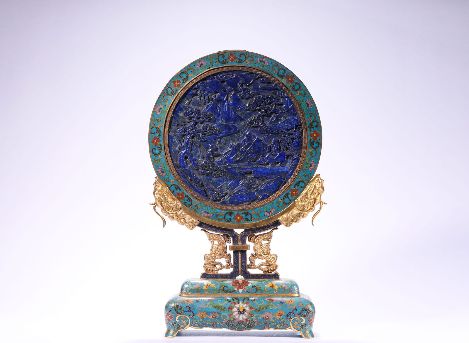 QING DYNASTY, QIANLONG COPPER CLOISONNE ENAMEL WITH A BLUE GOLD STONE INKSTONE SCREEN (1 of 10)