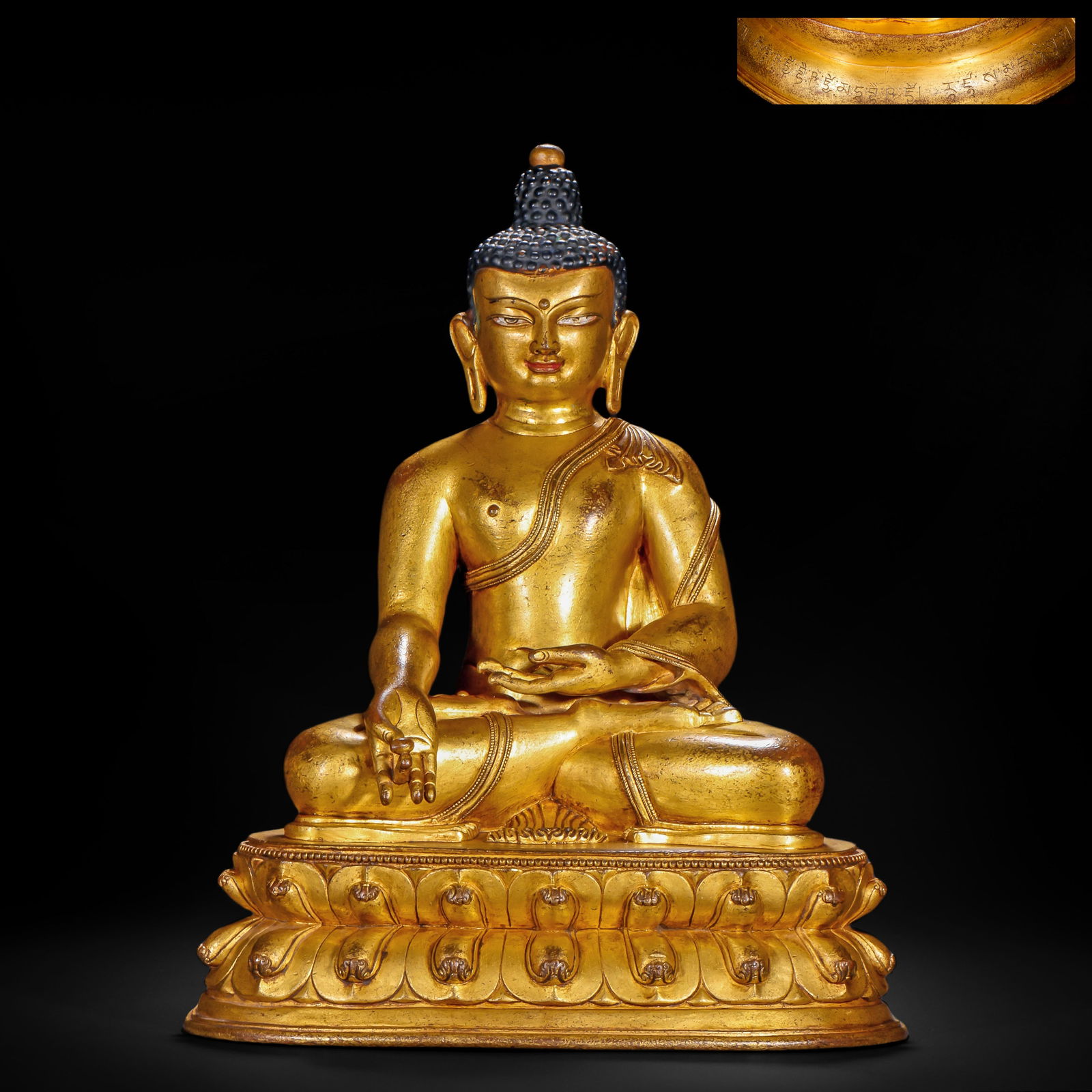 A GILDED BRONZE STATUE OF SAKYAMUNI BUDDHA FROM THE QING DYNASTY: Name A GILDED BRONZE STATUE OF SAKYAMUNI BUDDHA FROM THE QING DYNASTY Dimensions H:34cm W:17cm Weight5300g Condition Additional photographs and condition reports are available upon r
