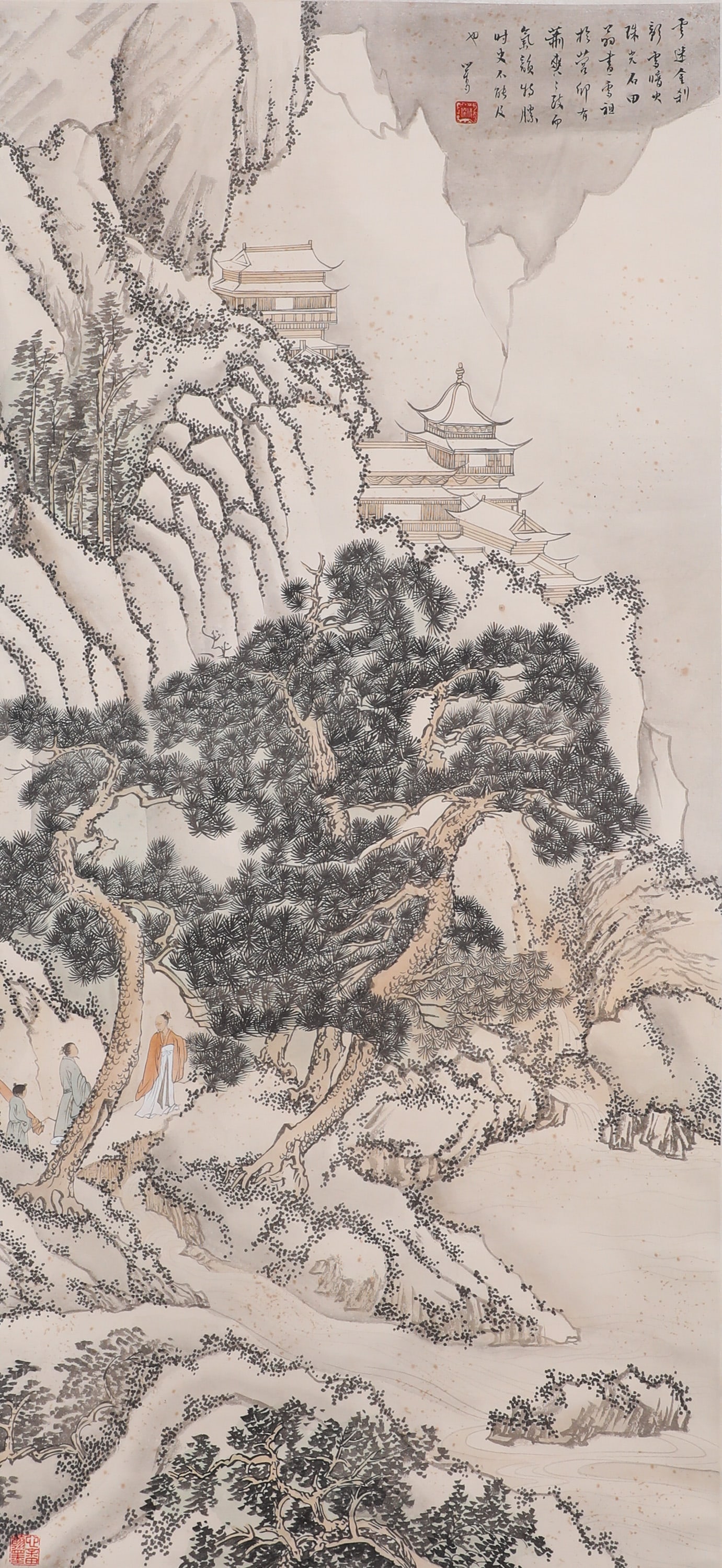 A FINE VERTICAL SCROLL OF LANDSCAPE PAINTING BY PU RU (1 of 7)